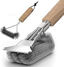 Grillbürste (2 Stück), Grill Reinigungsbürste mit Holzgriff, 39cm Grillbürste mit Edelstahl Schaber, dichte Edelstahlborsten, Dreieckig 360° Grill Drahtbürste Grillzubehör
