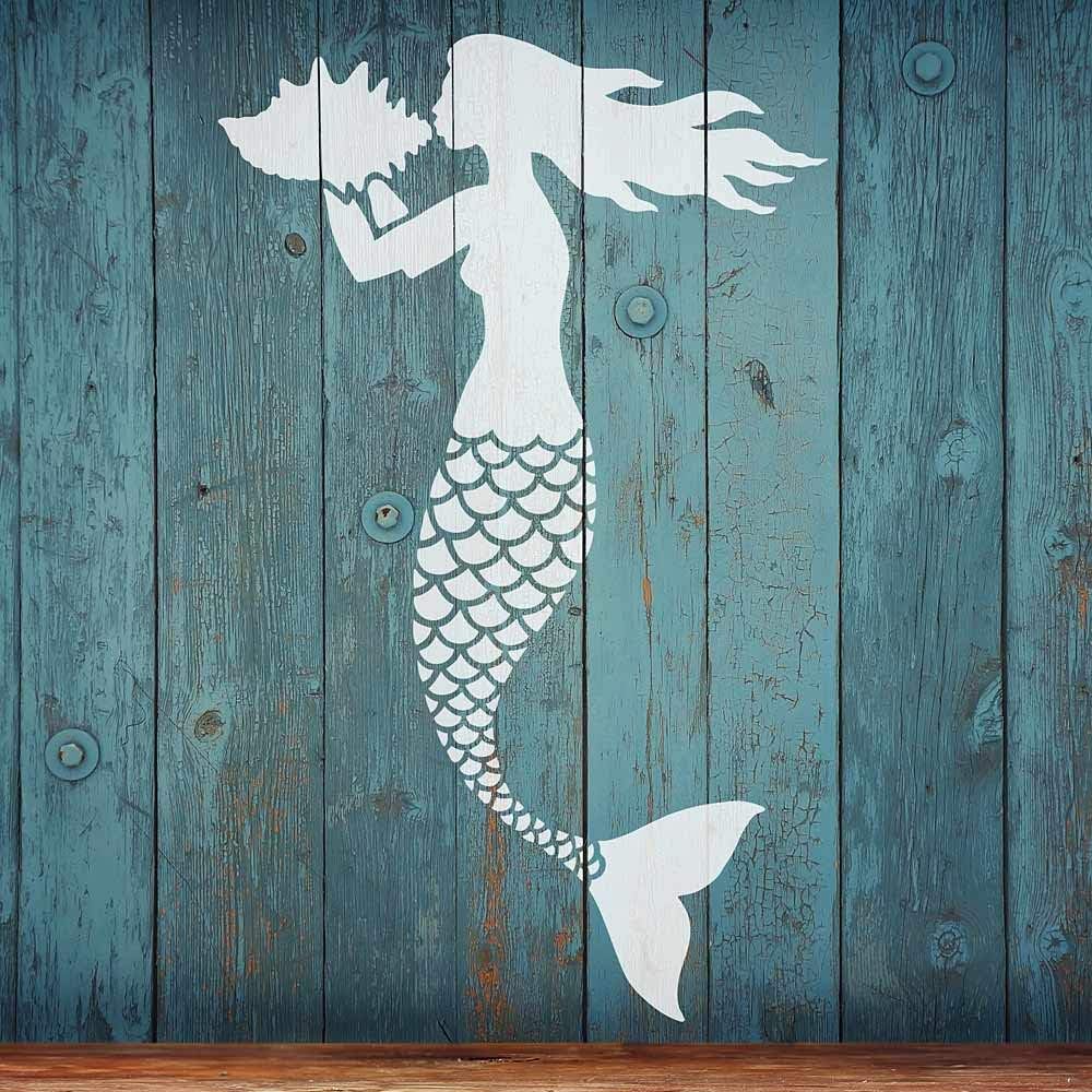Mermaid Nautical Wall Stencil – Wall Painting Stencils for Easy Room Makeover – Large Stencil for Painting Walls – Stenciling Instead of Wallpaper Saves Money – Stencils for Walls (Large)
