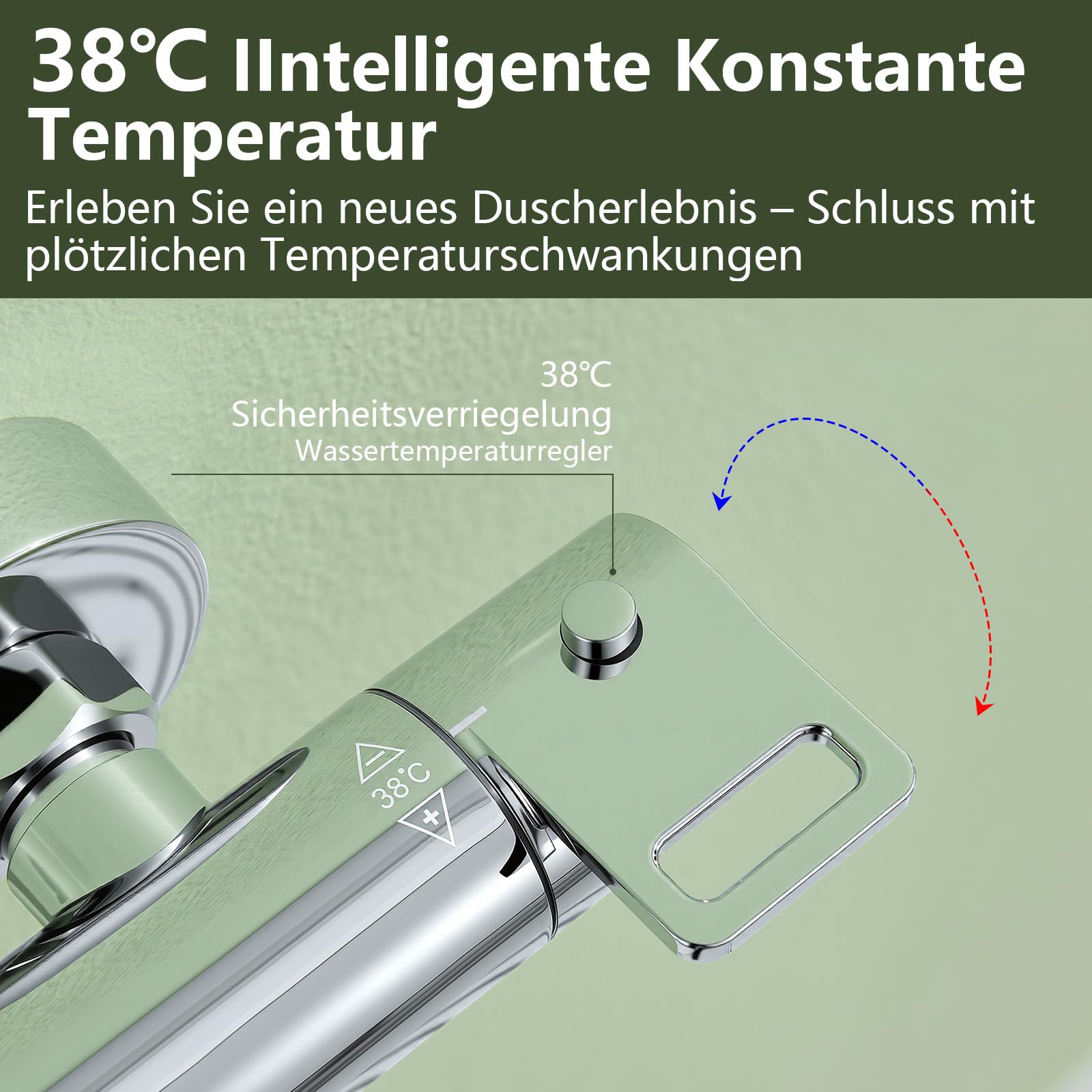 Duschsystem mit Thermostat Edelstahl Regendusche 12" Quadratische Regenbrause Handbrause eine Strahlart Duscharmatur Komplettset Höhenverstellbar mit Anti-Verbrühungsschutz Wassersparend