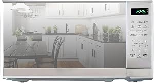 Total Chef Compact Countertop Microwave Oven, 700W, 0.7 Cubic Feet Capacity, Digital Touchscreen Controls, One-Touch Push-Button Opening, 6 Pre-Set Cooking Modes, Silver Stainless Steel