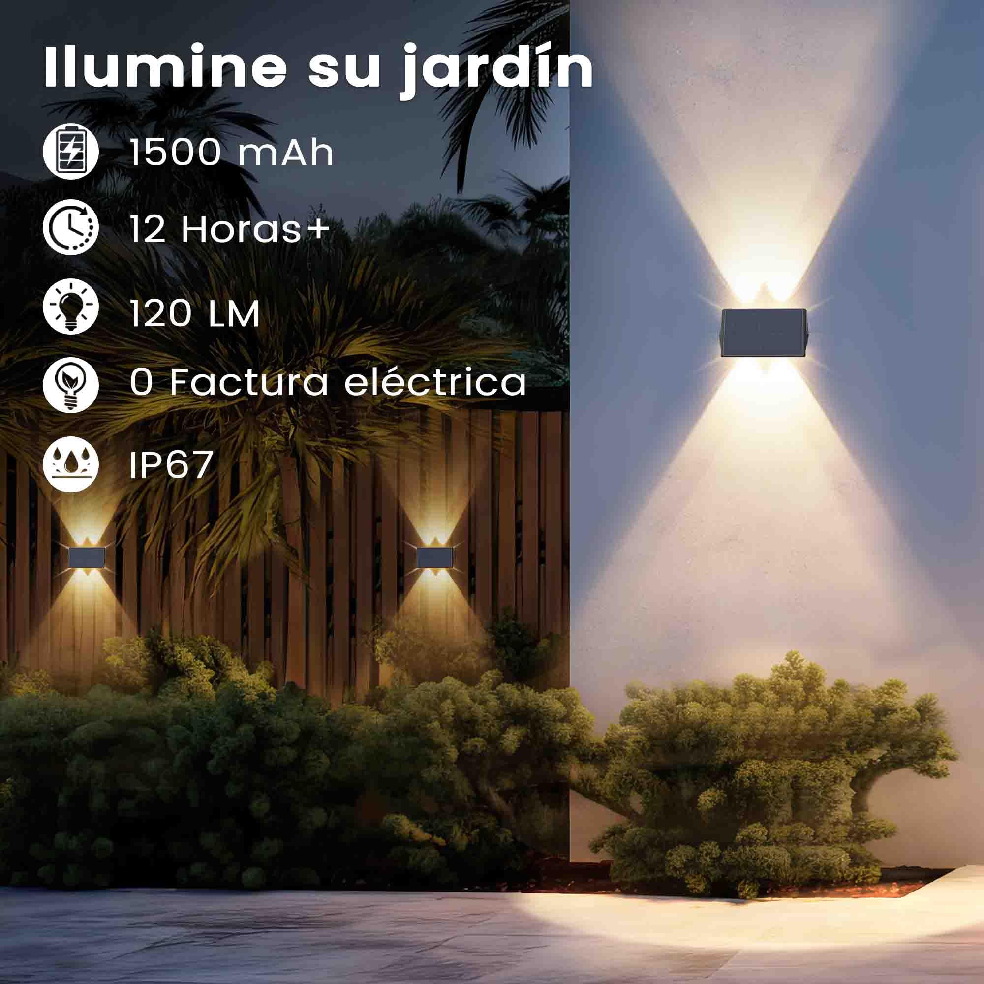 Aplique Solar Exterior, Lámparas Solares Exteriores Arriba Y Abajo IP67 Impermeable,Luces Solares Exterior Jardín Inalámbricas De 4 Led Adecuadas Para Patio Balcón Valla 4*Blanco CáLido