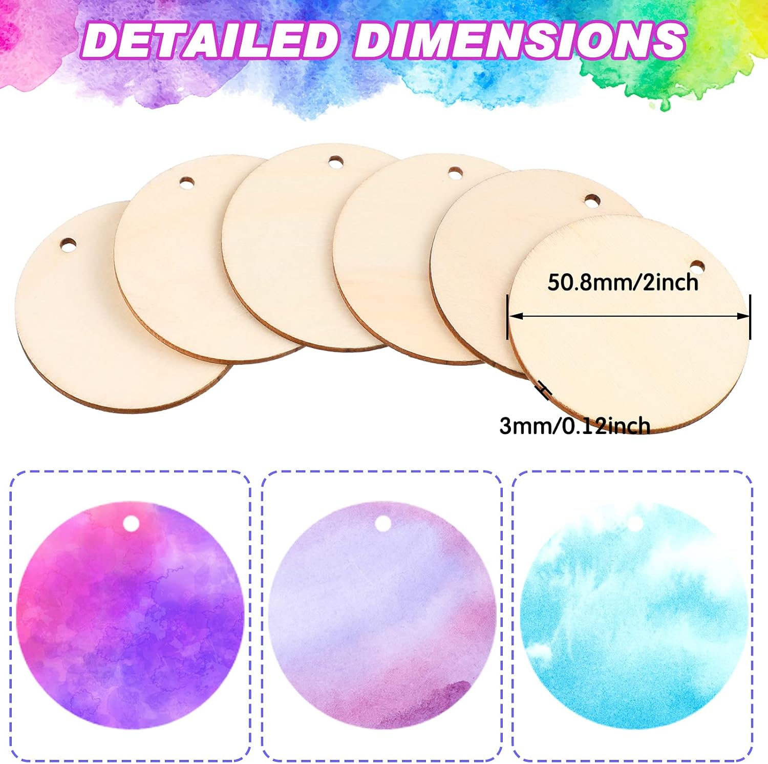 100 Pieces Unfinished Wood Circles with Holes Crafts Wood Circles Round Blank Wooden Discs Blank Natural Wood Circle Cutouts for DIY Crafts Party Birthday Decoration and Ornaments (2 Inch) : Arts, Crafts & Sewing