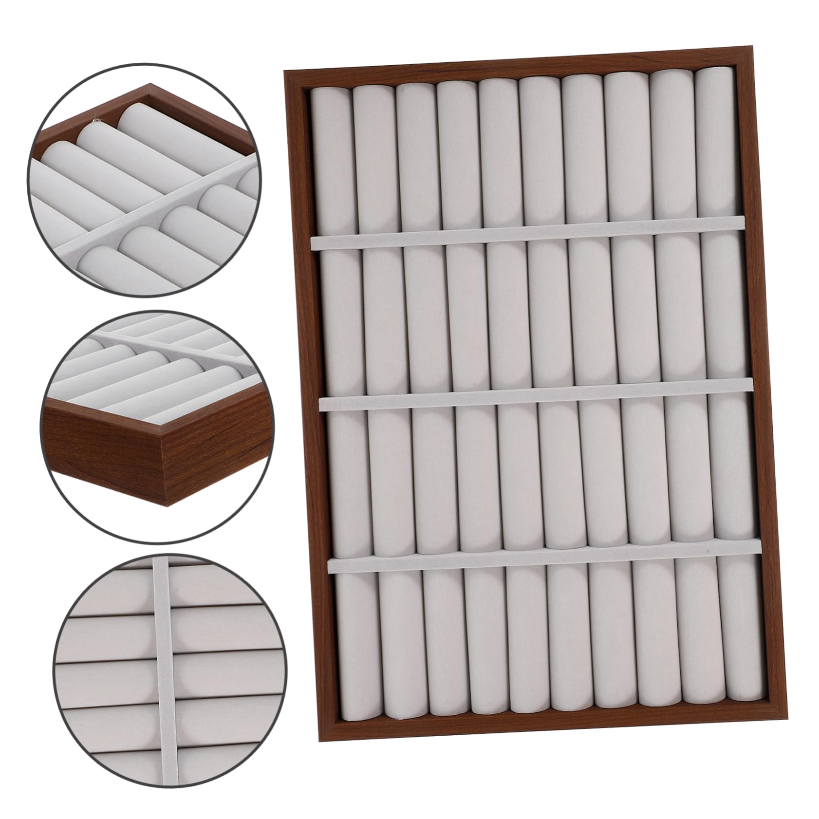 Mikikit Bandeja para Joyas Fácil de Guardar Organizador Ligero de Madera Marrón para Pulseras y Anillos Uso Personal y Viajes de Negocio