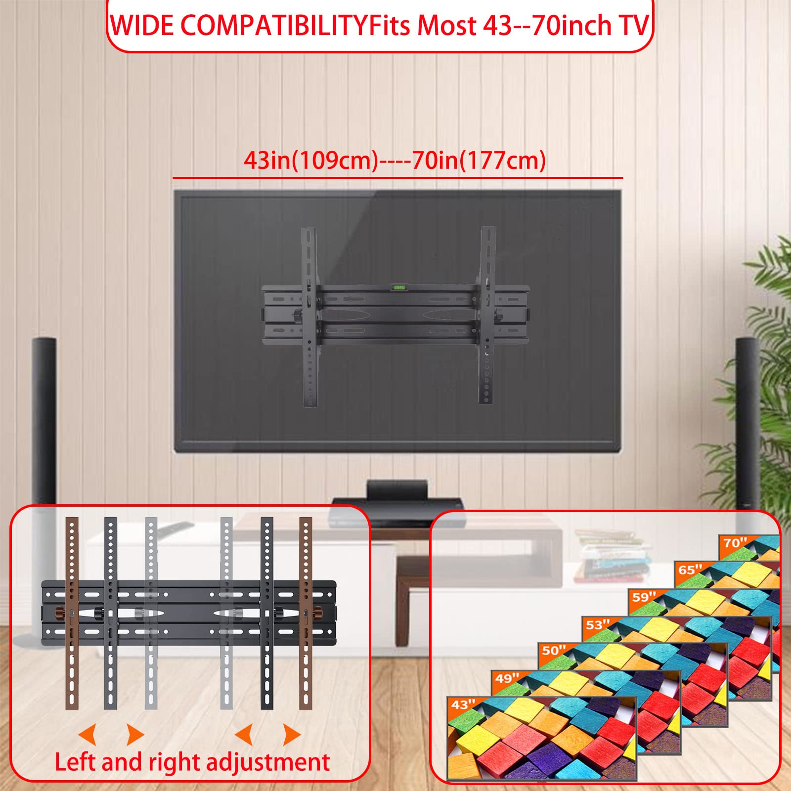 Uchwyt ścienny do telewizora LED LCD OLED płaski zakrzywiony ekran, wspornik niskoprofilowy, VESA 600 x 400 mm, obsługuje do 79.8 kg