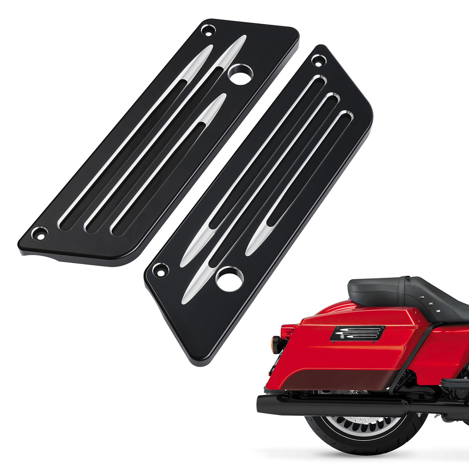 Amazicha Black Anodized Billet Hard Saddlebag Bags Latch Cover for Harley-Davidson Touring 1993-2013 Black Latch Cover 02