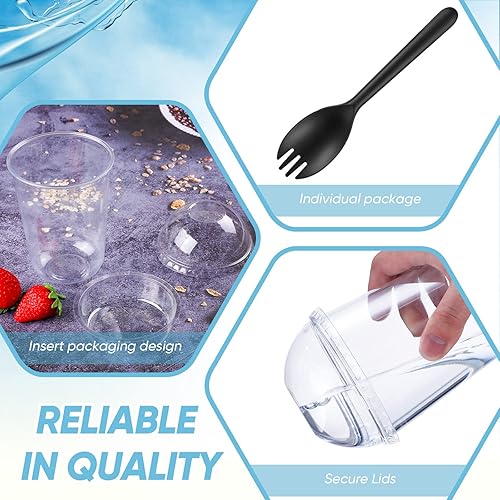 Miniatura 5 de Gejoy Juego de 100 tazas de parfait de 16 onzas con tapas de cúpula, vasos de yogur de plástico sin inserto de agujero y tenedor, tazas de postre