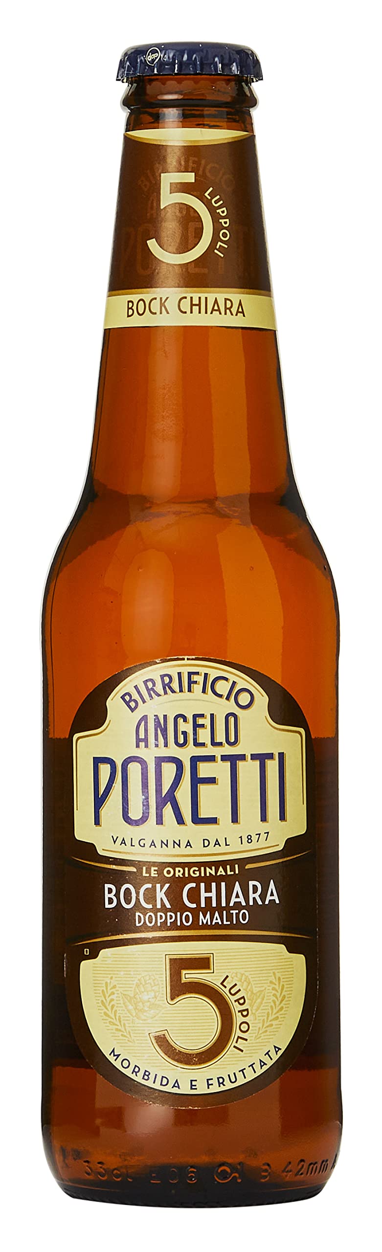 PORETTI 5 saltos de cerveza cl33x24pz contenido de alcohol de 6,5% bebidas alcohólicas