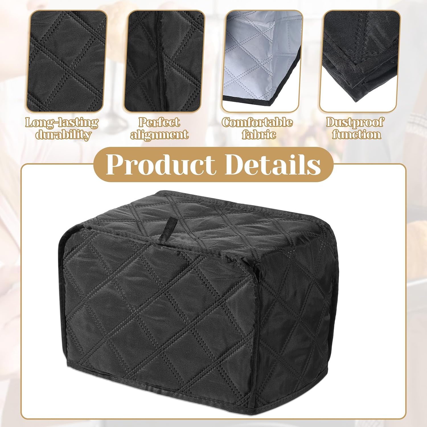 Toaster Cover 2 Slice, Quilted Polyester Toaster Cover For Bread Maker, Universal Size 11.8"x7.3"x7.7" (30x18.5x19.5cm), Black Dust And Fingerprint Protector, 1 Pc
