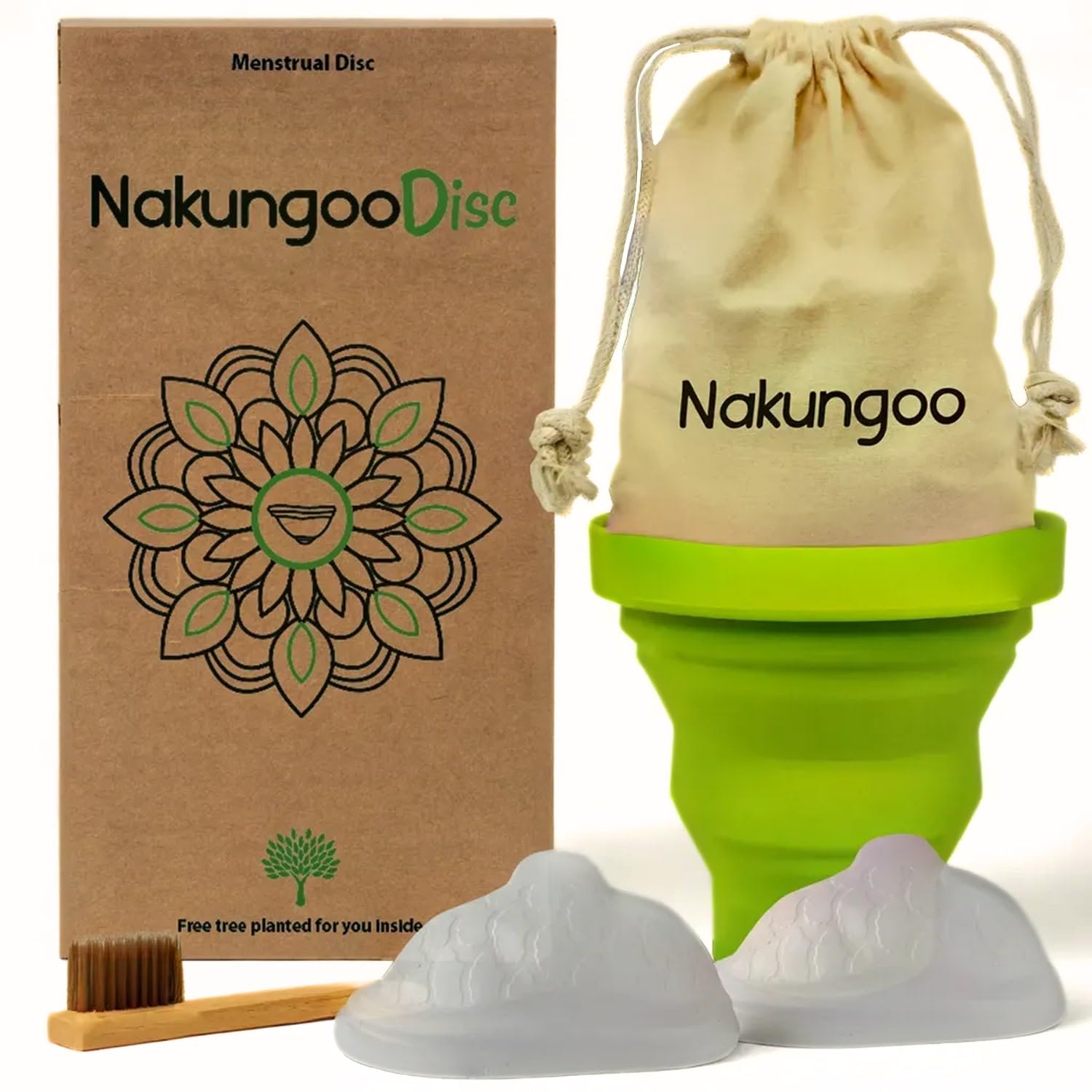 Nakungoo Disc Disque Menstruel Souple 100% Silicone Medical Certifié, Reutilisable, pour Rapports Sexuels | Kit 2 Tailles (S et L) pour Flux Abondant et Léger avec Stérilisateur et Accessoires