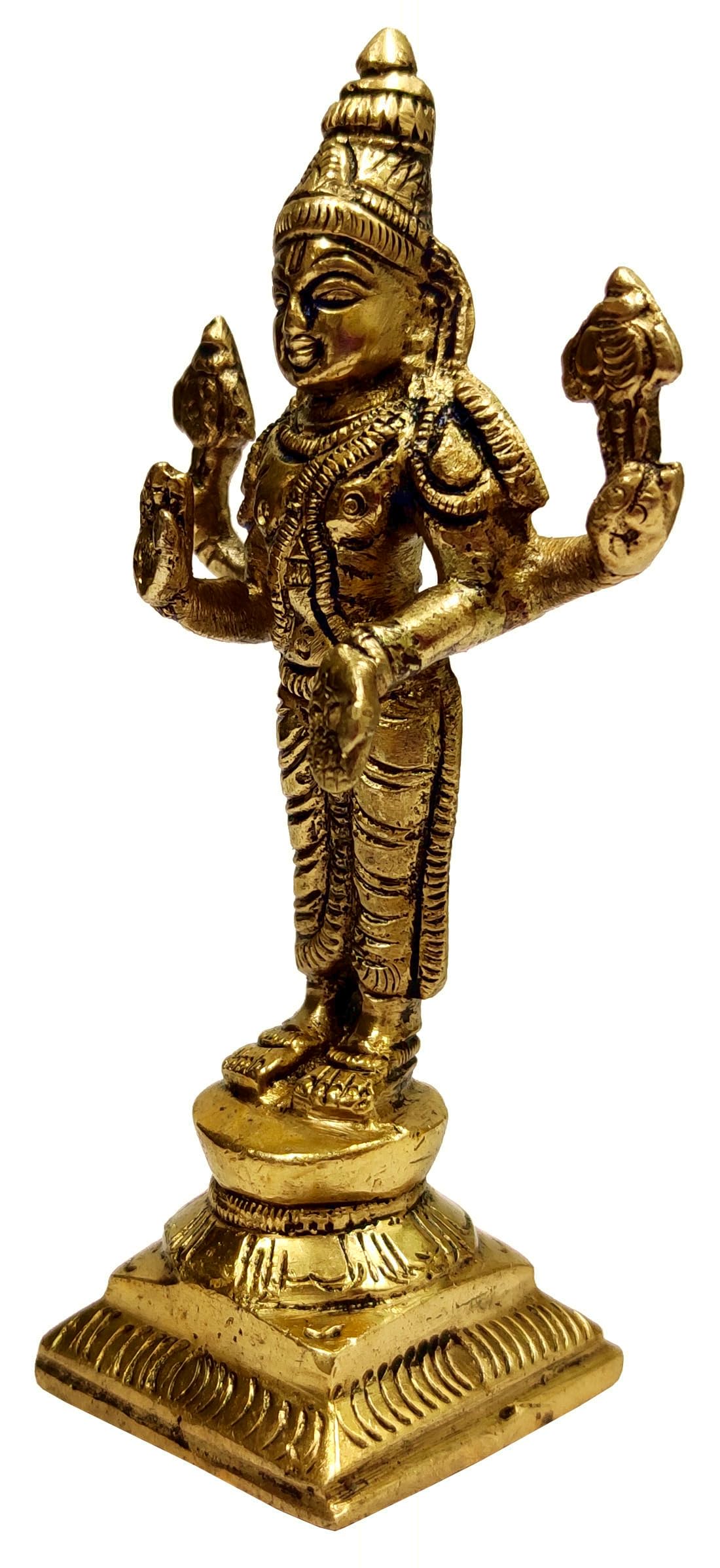 Purpledip Brass Statue Lord Vishnu: Hindu God Idol Sculpture Home Temple Décor Gift (11033) 1
