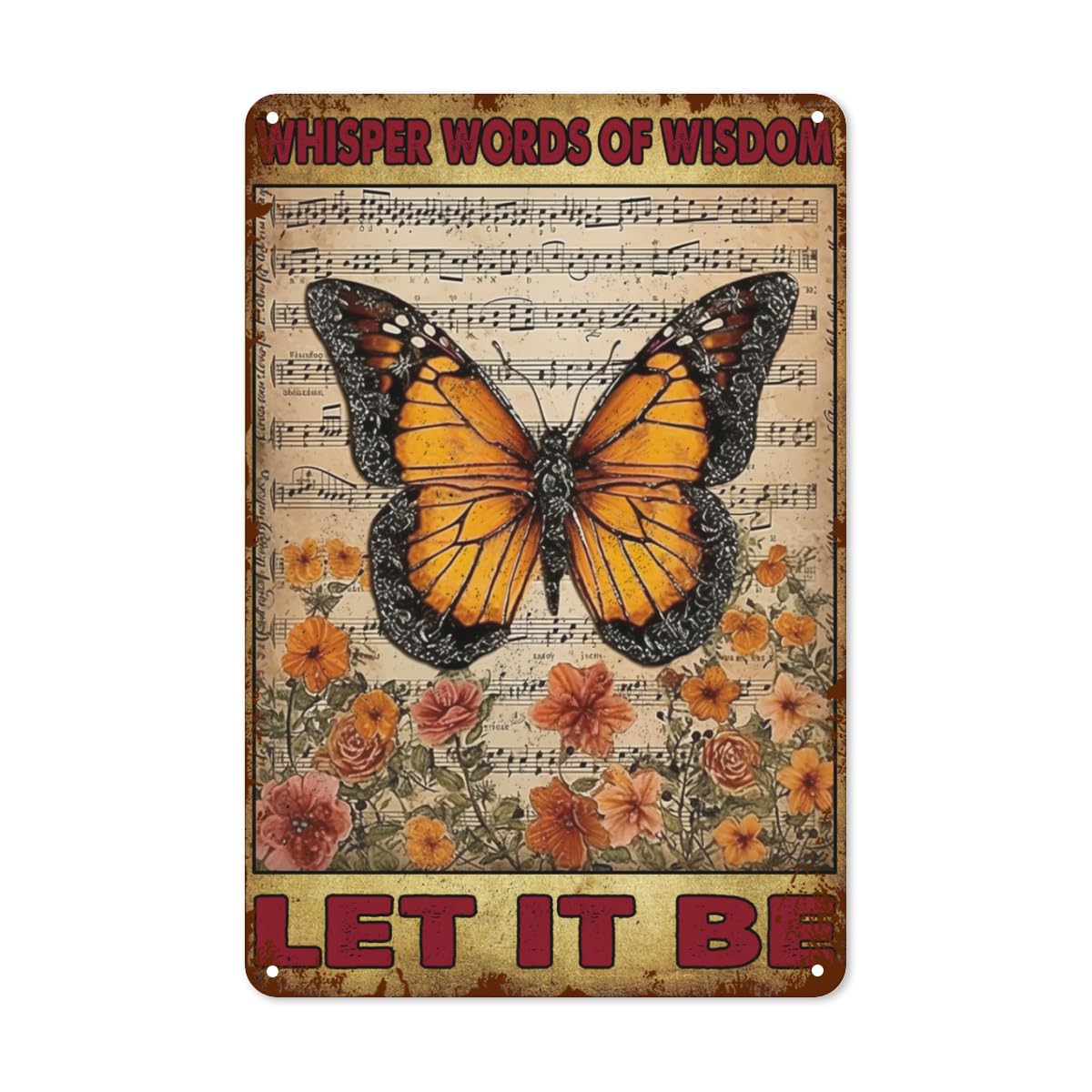 Targa In Metallo Vintage 20x30 Cm Con Scritta "Whisper Words Of Wisdom Let It Be", Decorazione Da Parete Rustica Per Cucina, Soggiorno, Bar, Stile Hippie - 3