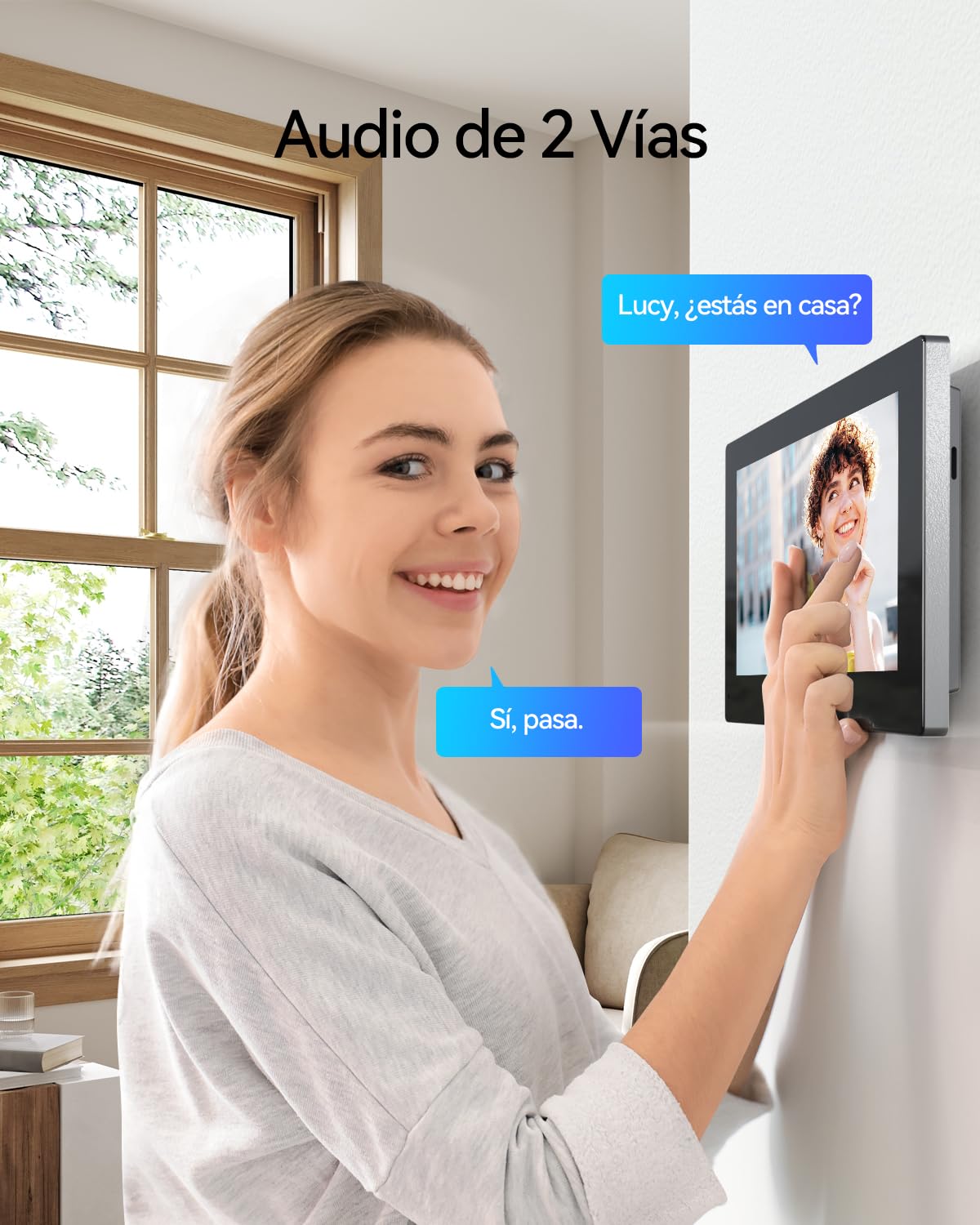 TMEZON Videoportero WiFi 2 Hilos 1080P Timbre Video Intercomunicador Pantalla táctil 7" Detección Movimiento Humano Desbloqueo App RFID Grabación 1 Familia