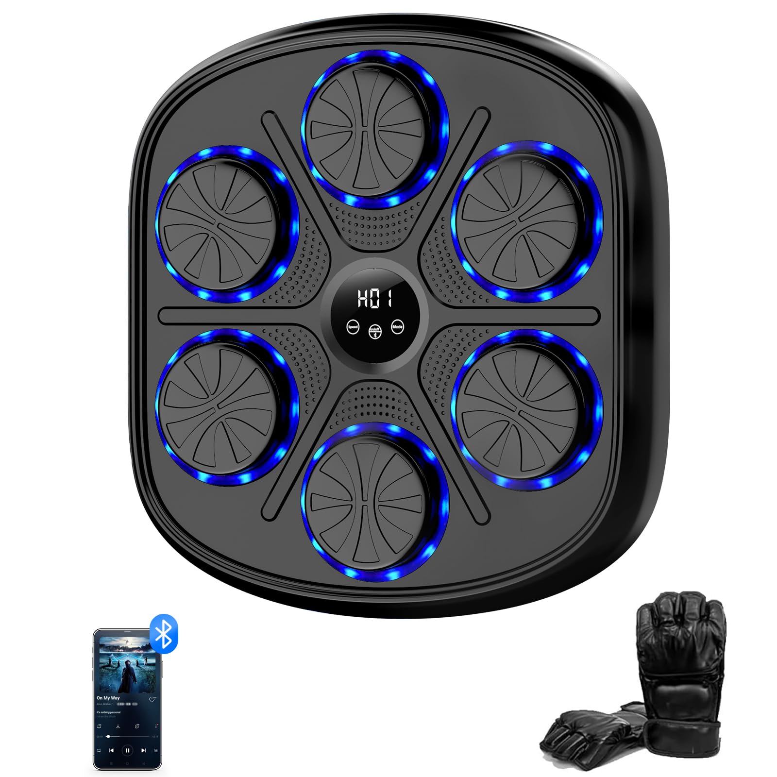 Buba Toys Musik-Boxmaschine Mit Boxhandschuhen, Wiederaufladbare Wandmontierte LED-Smart-Bluetooth-Boxmaschine, Heim-Smart-Box-Fitnessgerät, Perfekt Für Reflex- und Hand-Augen-Koordinationstraining