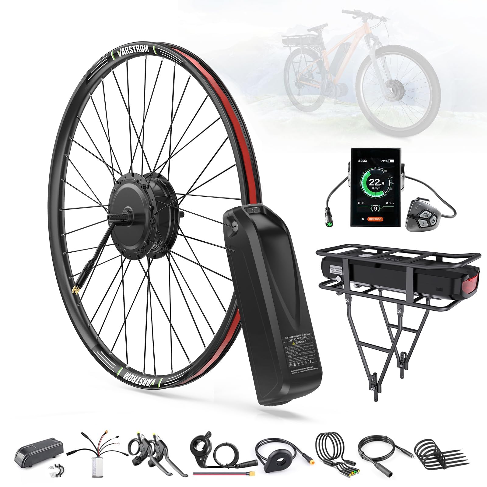 BAFANG 48V-5OOW G020 Delantera 26"/27.5"/29" Kit Electrico Bici Conversión | Kit Conversión Bicicleta Eléctrica Rueda Delantera-20" 26" 27.5" 28" 29" 700C con Batería Opcional, Pantalla y Sensor Pas