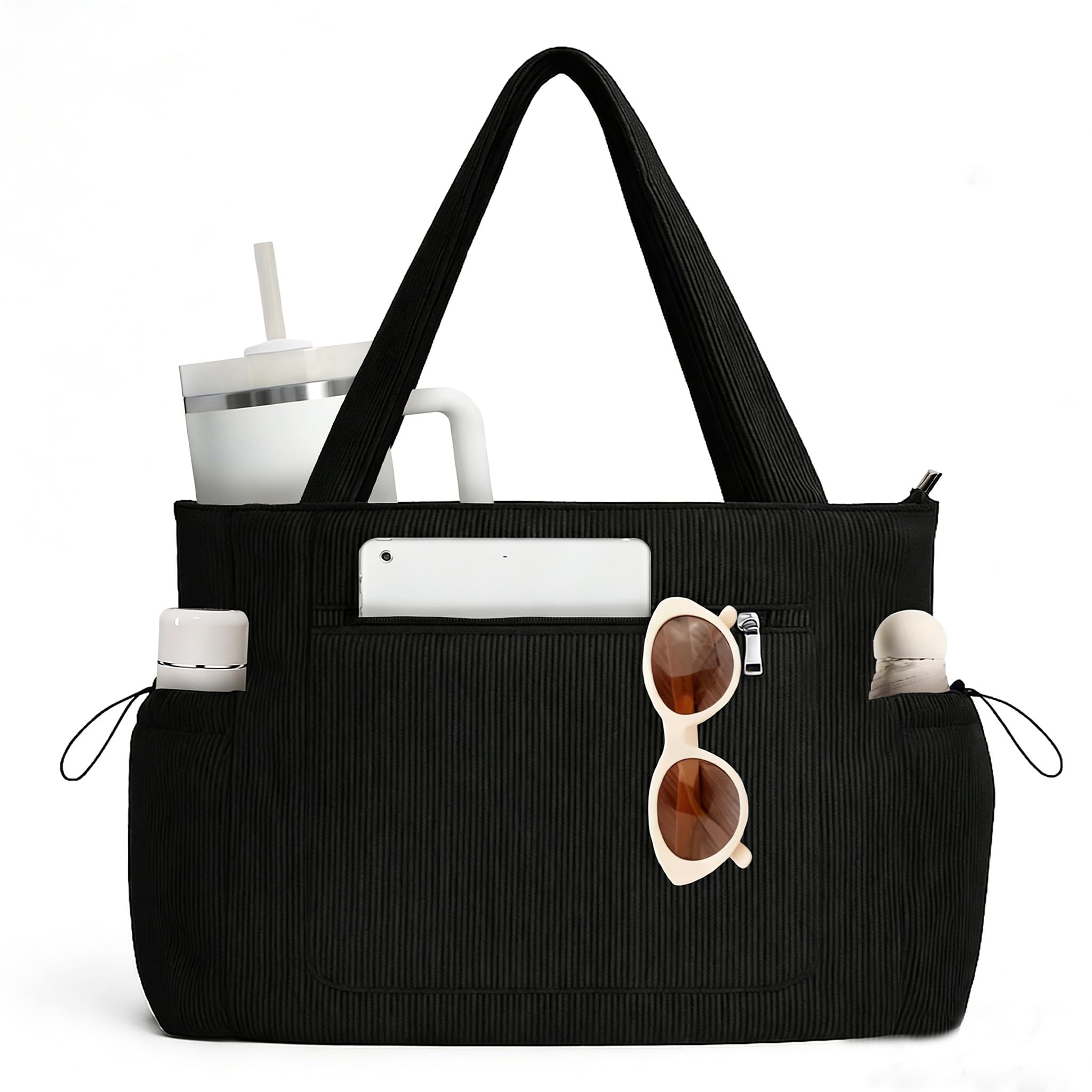 LOTEZAVA Tasche für Damen Cord Tote Bag mit Reißverschluss,