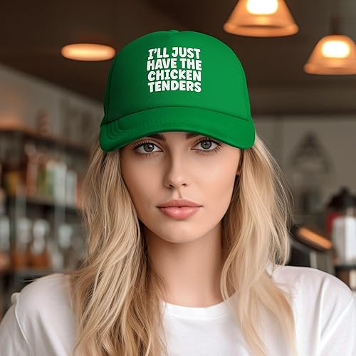 Miniatura 5 de Gorro de malla con texto en inglés "I'll Just Have The Chicken Tenders" para hombres y mujeres, gorra de béisbol ajustable, sombrero de camionero