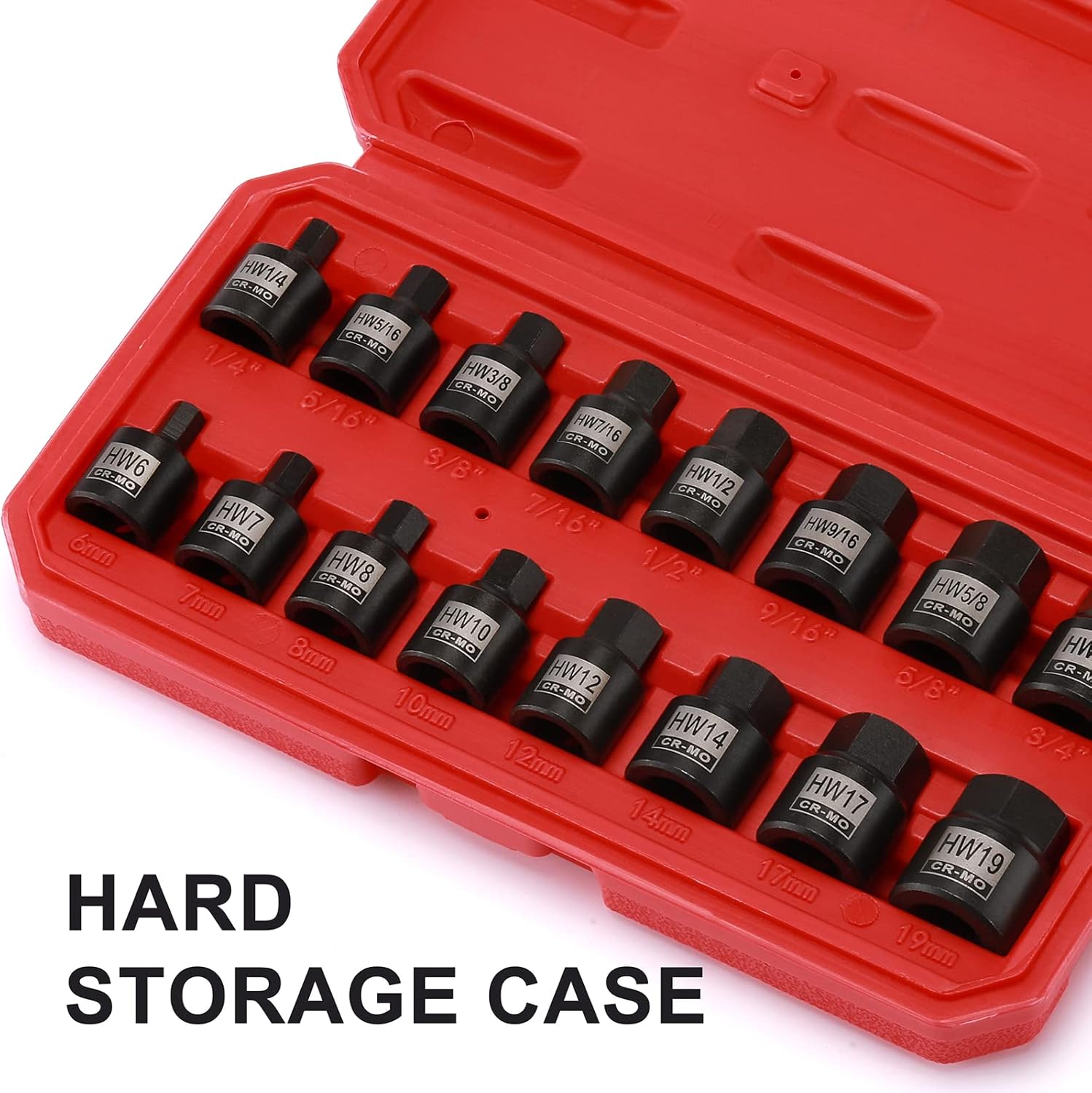 Mayouko 16 Pieces 3/8" Drive Low Profile Hex Socket Set, Impact Allen Bit Socket, CR-MO, 1/4"-3/4", 6mm-19mm, SAE&Metric