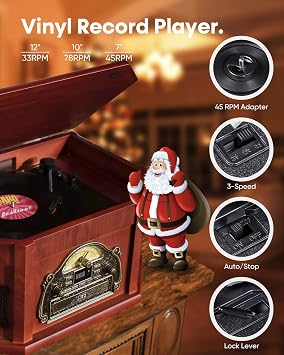 ORCC 10-in-1 Record Player, Nostalgic Turntable for Vinyl Record with Bluetooth, 2 Built-in Speakers, CD, Cassette, AM/FM Radio, USB, SD Slot, Remote Control