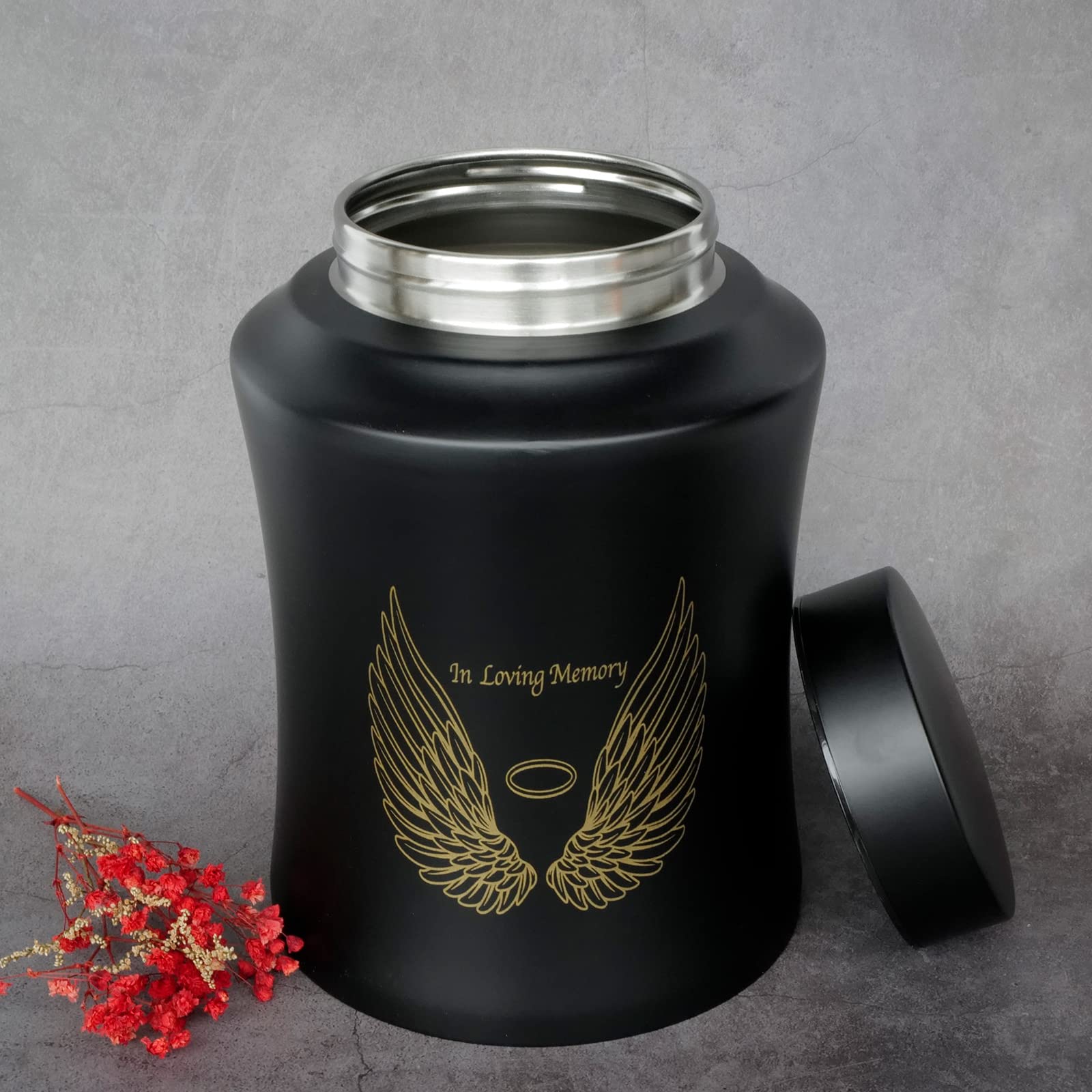 Up to 160 lbs Large Cremation Urns for Adult Human Ashes Angel Wings in Loving Memory Decorative Funeral Burial Urn for Male Female Ashes with Velvet Bag(Black) - Image 3