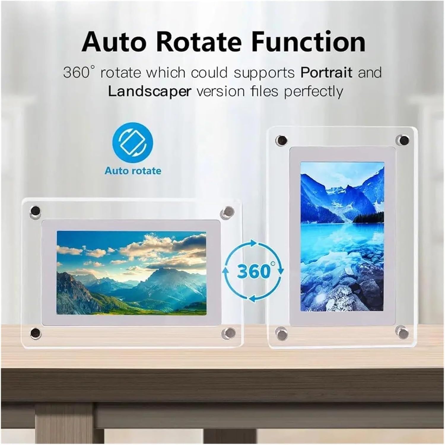 Acrylic Digital Photo Frame 5 Inch IPS Display, 1200Mah Battery, 4Gb Memory, Hd Picture & Video Playback, Volume Control, Speaker