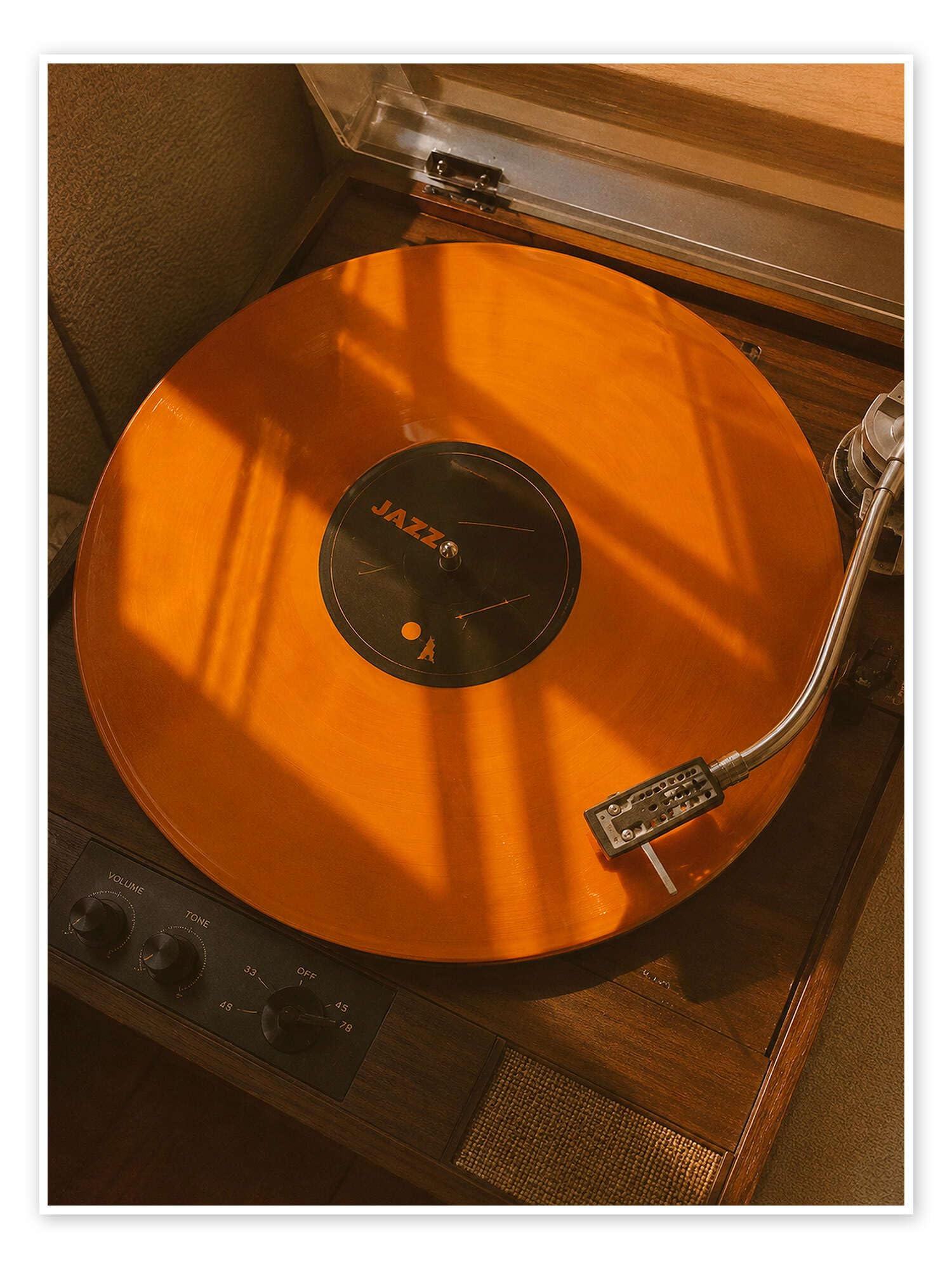 Posterlounge Retro jazz turntable Poster | 100 x 130 cm Arancione Quadri Decorazione per pareti