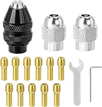 QWORK® 16pcs Drill Chuck Brass 0.5mm-3.2mm Spindle with Key, Metal Nuts, Compatible with Dremel