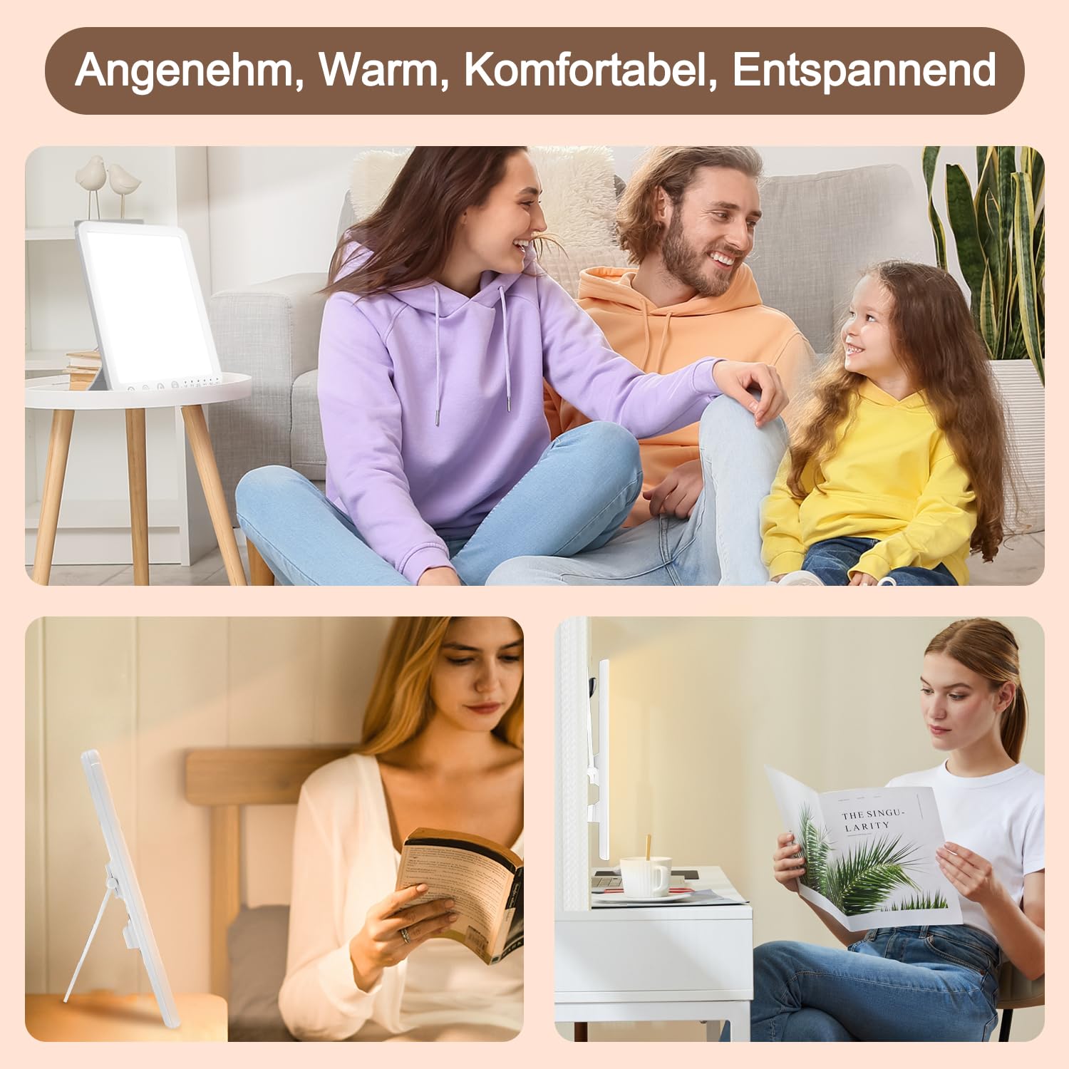 Tageslichtlampe,10000 Lux Lichttherapielampe, UV-freie LED Tageslichtlampen, Simulation von Tageslicht, 3 Farbtemperaturen 5 Helligkeitsstufen Touch-Control Sonnenlicht Lampe, Vollspektrumlampe