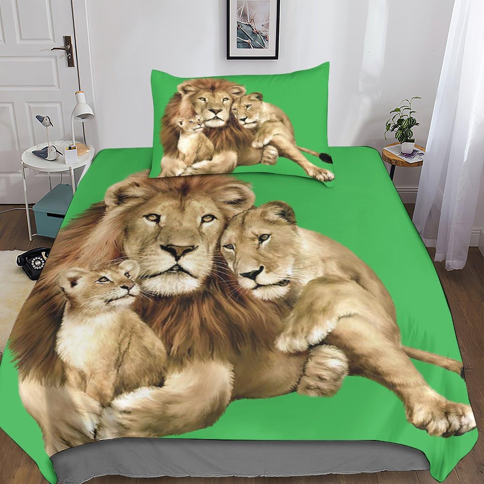 Housse de couette lion 3D en microfibre respirante et douce