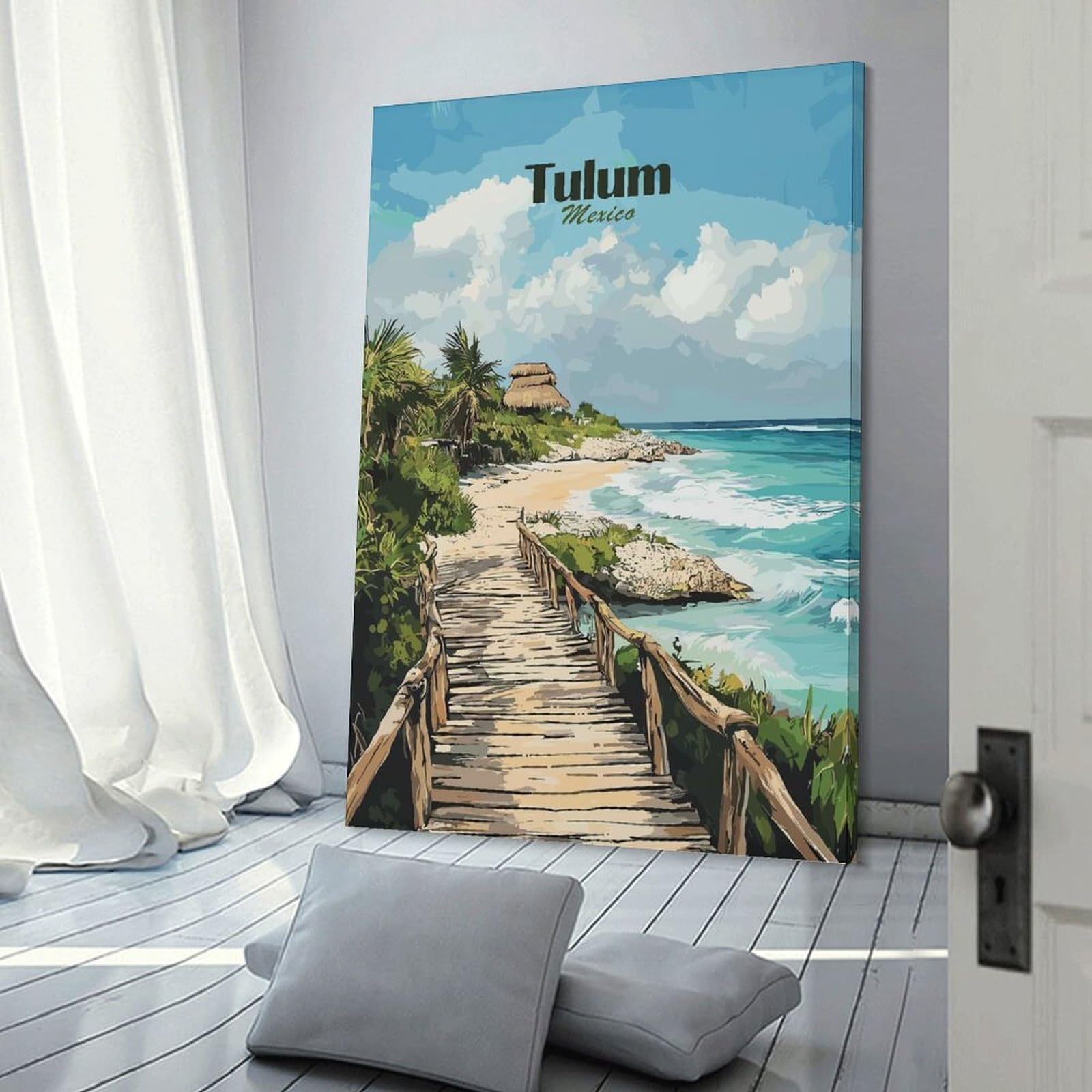 Junmoney Tulum Beach Pathway Canvas Wall Picture, 12x18inch(30x45cm), for Front Hall, Corridor Or Welcome Spaces, Wall Decor to Refresh Empty Corners