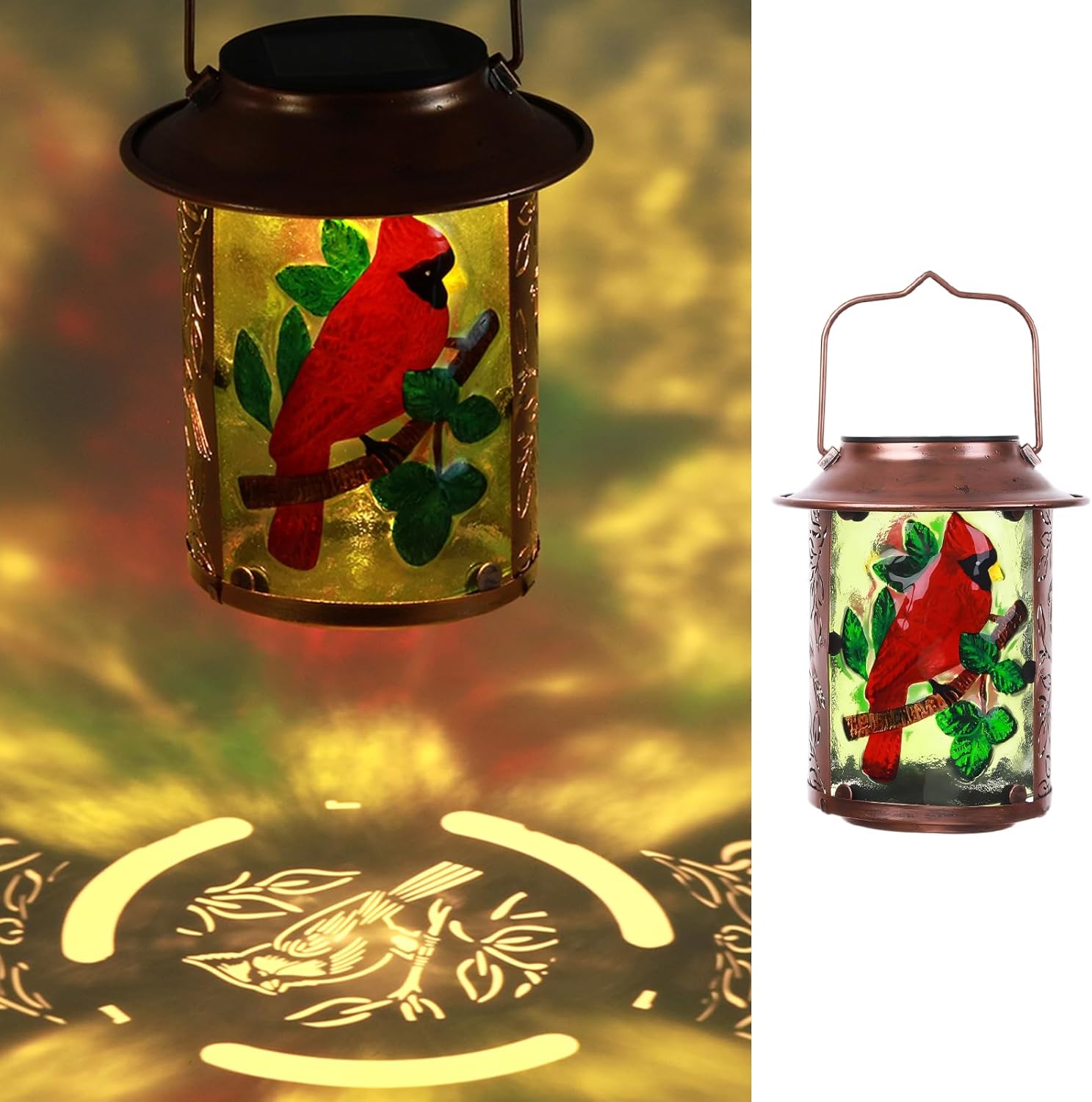 Cardinal Solar Lanterns Garden Decor, Cardinal Gifts for Women Mom Grandma Hanging Solar Lantern, Solar Lights Outdoor Waterproof Lantern, Solar Table Lantern Outside Yard Holiday Party Décor-Cardinal