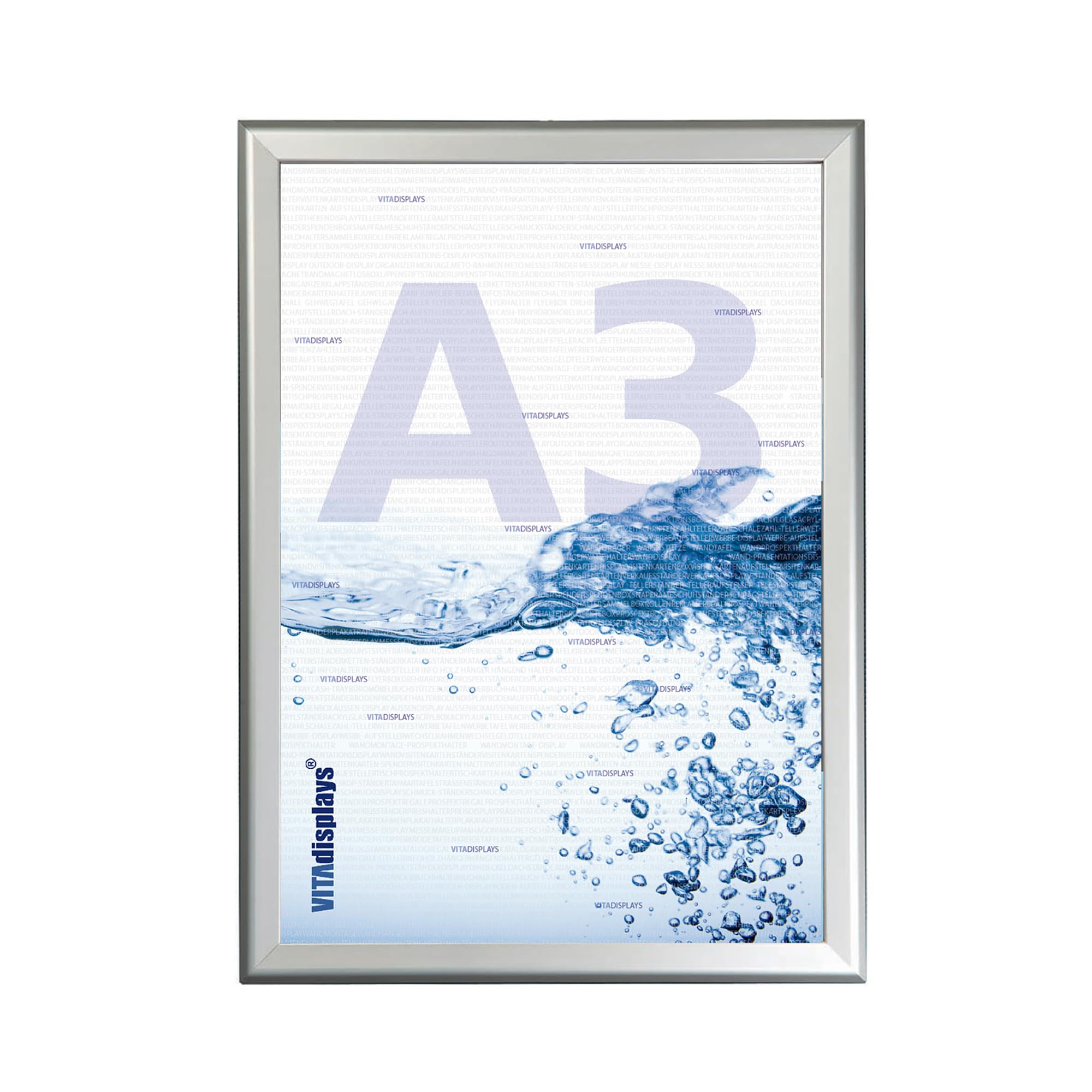 VITAdisplays Folding Frame DIN A3 Silver Removable Frame with Anti-Reflective PET Protective Film 25 mm Aluminium Mitre Profile Poster Frame