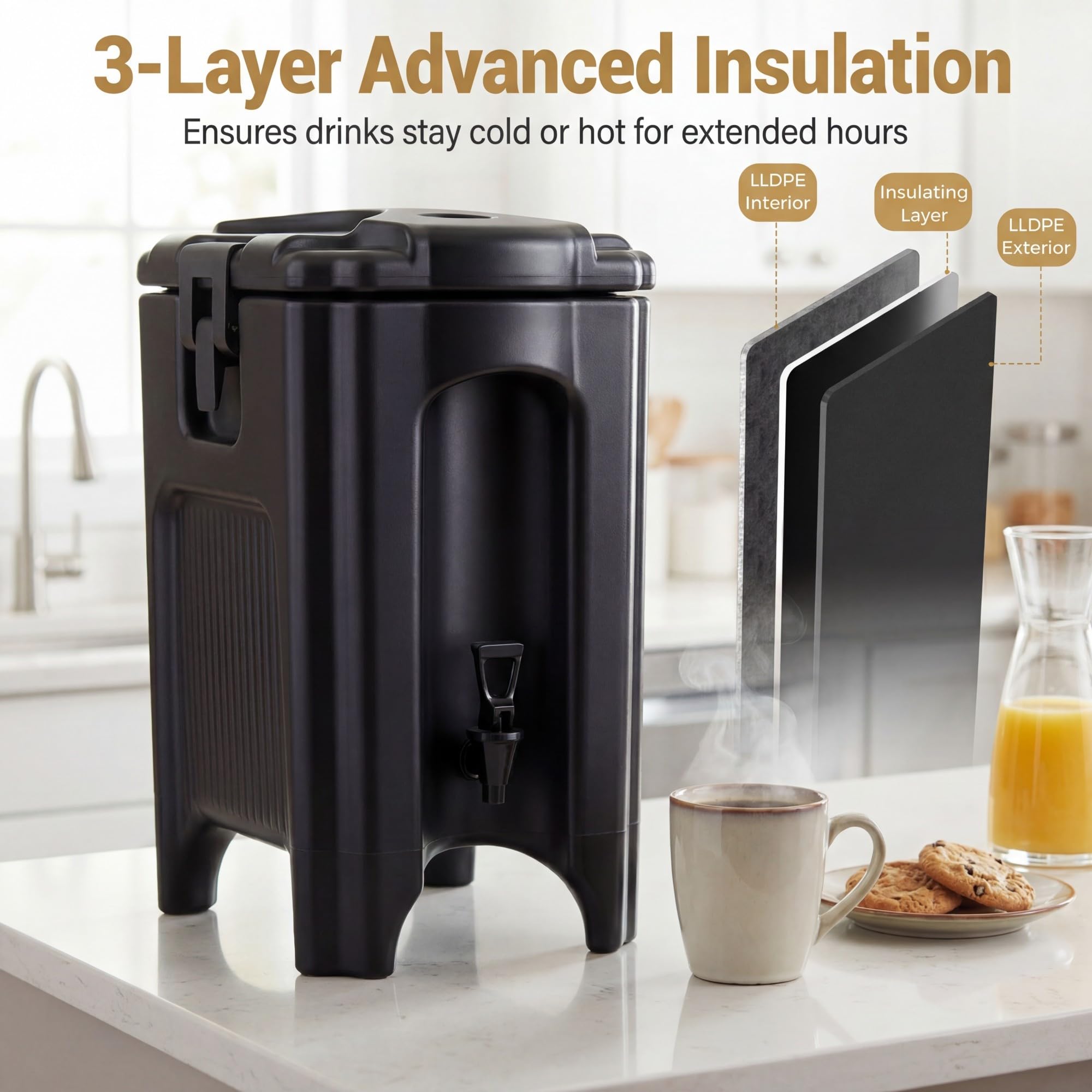 LIFEZEAL 16,5 L Distributore per Bevande Isolato, Distributore per Bevande Calde e Fredde con Rubinetto Antigoccia, Contenitore Isotermico per Caffè, Birra e Succo di Frutta, per Bar e Ristoranti