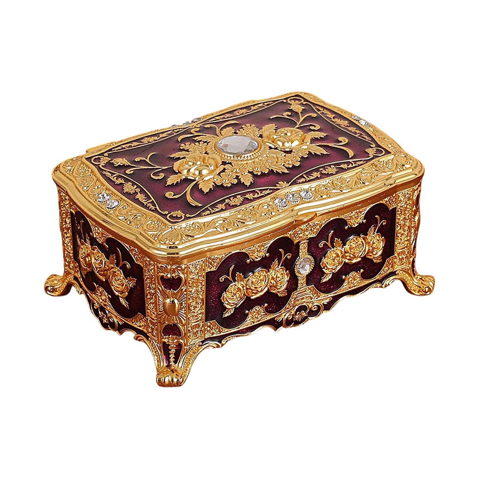 Msioytog Stylish Enameled Florals Jewelry Box with Mirrored Perfect for Storing Rings Earrings and Necklaces Elegant Organiser Permanent Metal Jewelry Planner