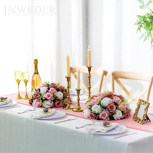 Miniatura 2 de Esferas de flores para centros de mesa, rosas de boda, 10 bolas de rosas artificiales con base, bola de flores falsas de rosa polvorienta, bola de