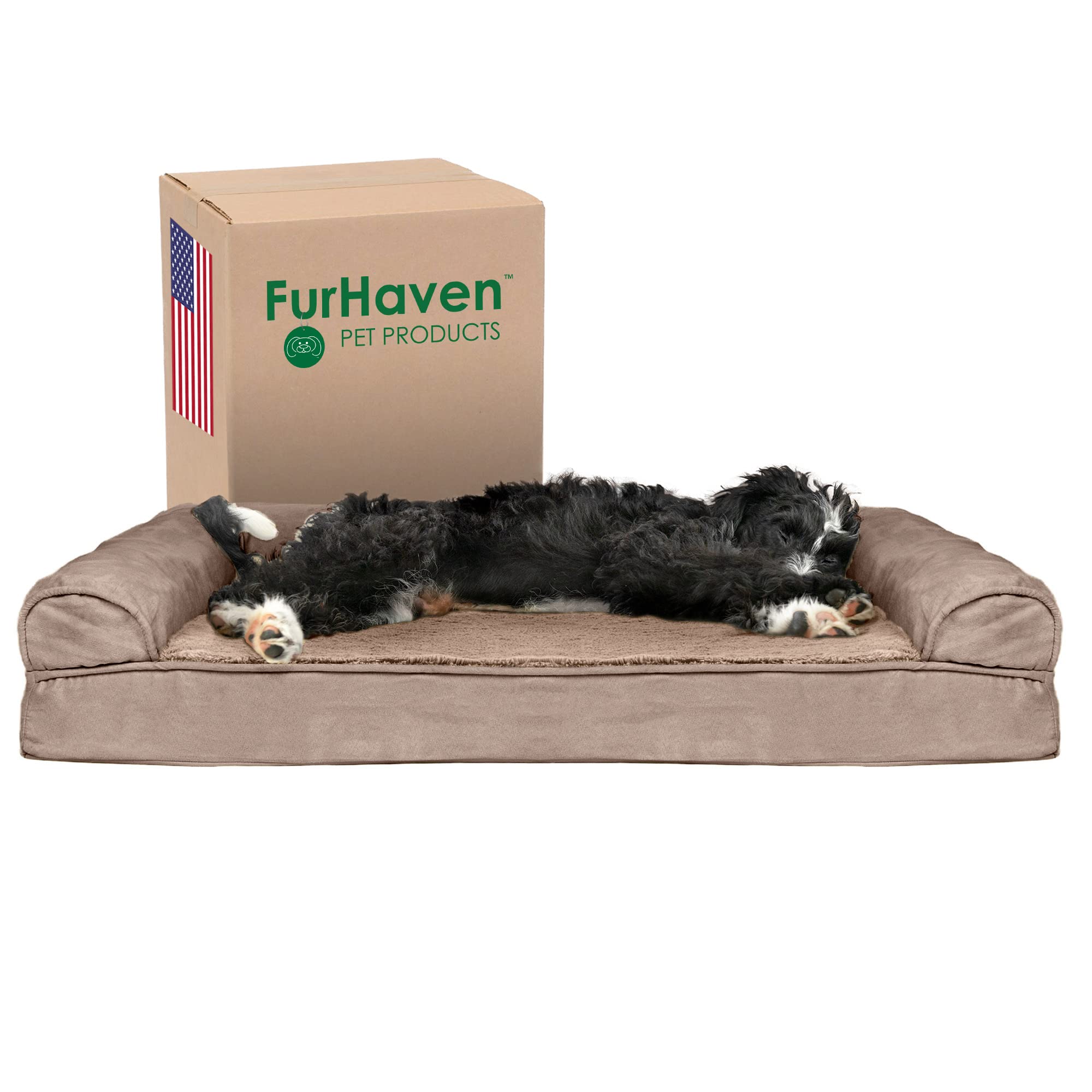 SIMILAR PRODUCT 53” in length Furhaven Cooling Gel Dog Bed for Large/Medium Dogs w/ Removable Bolsters & Washable Cover, For Dogs Up to 55 lbs - Plush & Suede Sofa - Almondine, Large