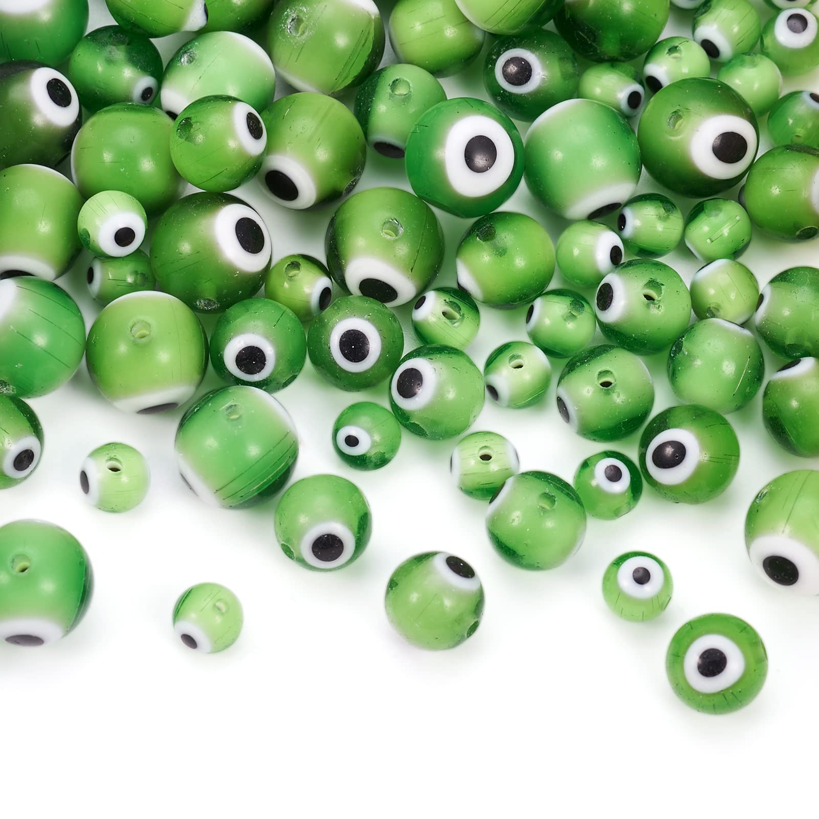 Bestewelry About 150Pcs Lampwork Evil Eye Beads 3 Styles Olive Drab Round Beads Glass Evil Eye Turkish Evil Eyeball Beads Strands for Jewellery Making