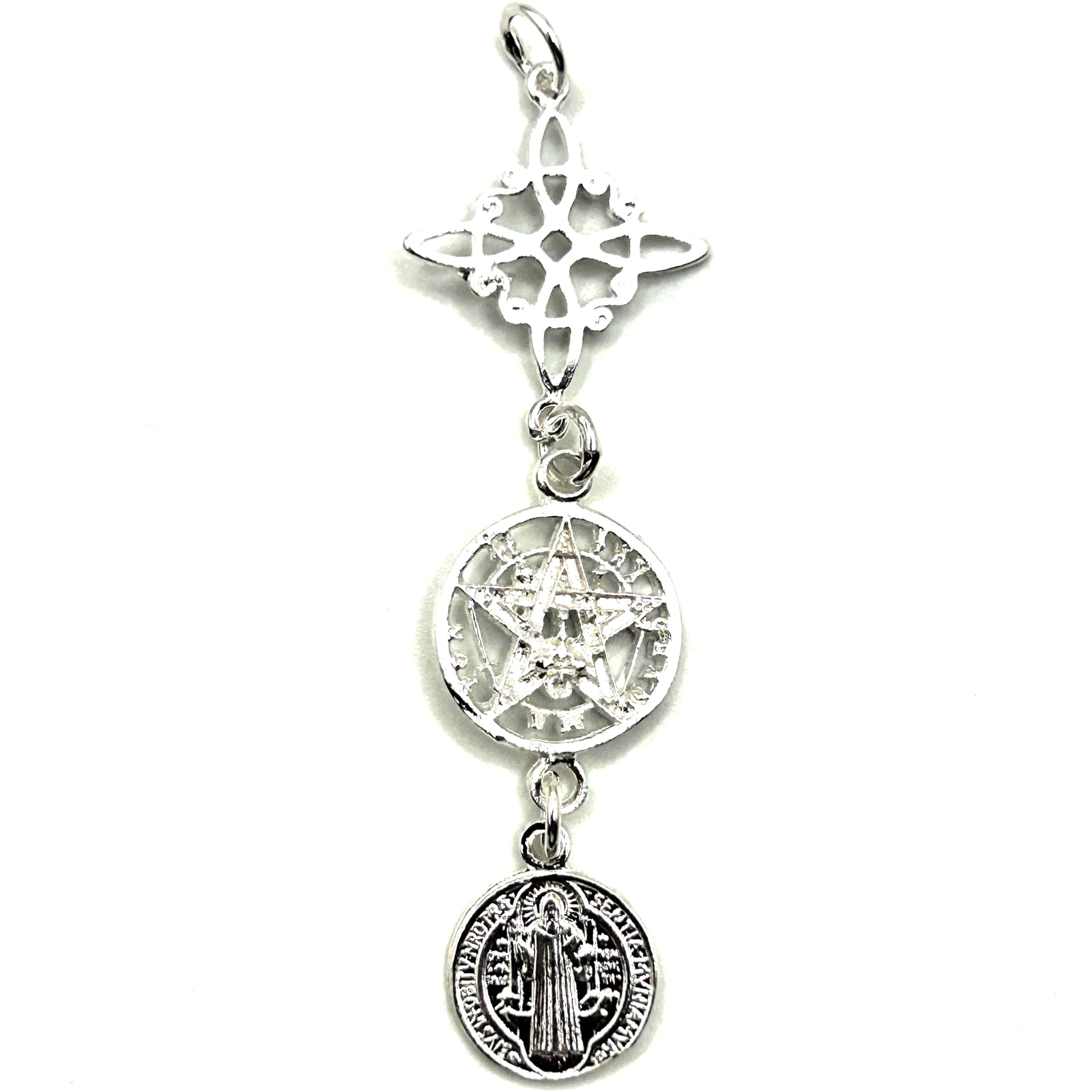 MASBARATA TRIPLA PROTEZIONE TETRAGRAMATONE, NUDO DI STrega E SCAPOLARIO DI SAN BENITO IN ARGENTO