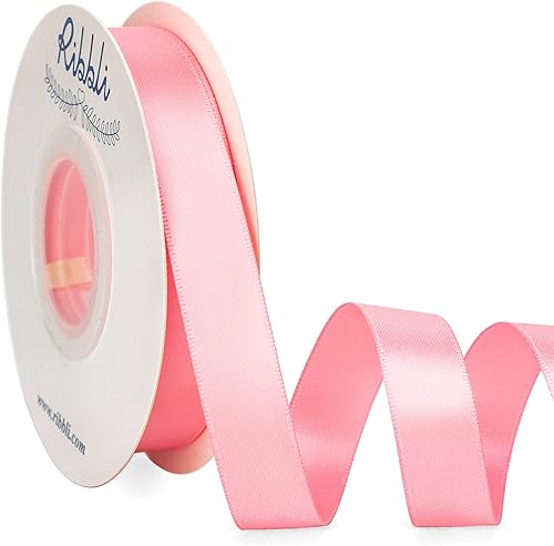 Miniatura 102 de Ribbli - Cinta de satén roja de doble cara, 1 pulgada x 25 yardas, uso para ramo de lazos, envoltura de regalo de Navidad, arreglo floral Rojo