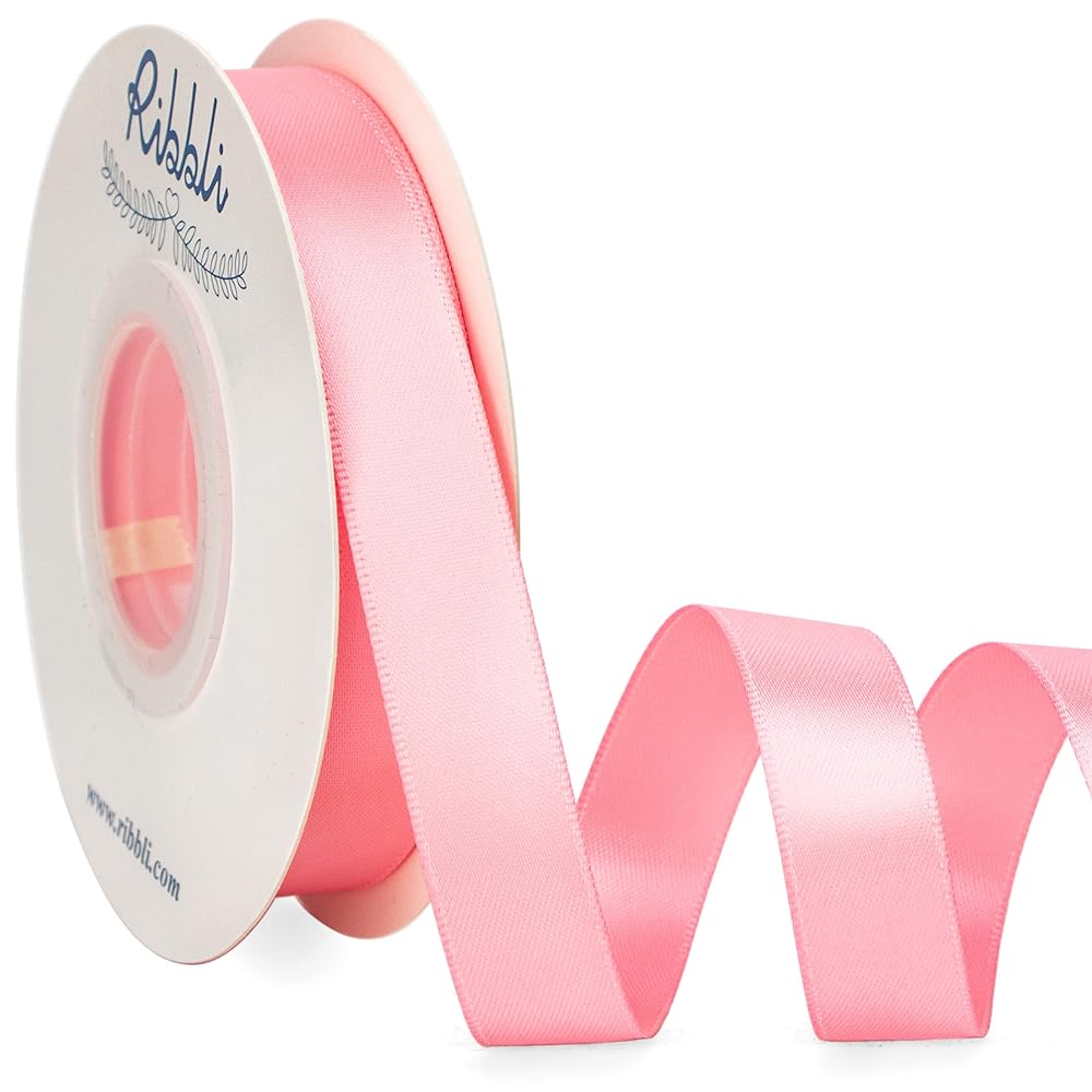 Ribbli Pink Satin Ribbon 5/8 inch x Continuous 25 Yards,Double Faced Satin Use for Craft, Gift Wrapping, Christmas Ornaments, Hair Bows, Bouquet Bows