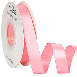 Ribbli Pink Satin Ribbon 5/8 inch x Continuous 25 Yards,Double Faced Satin Use for Craft, Gift Wrapping, Christmas Ornaments, Hair Bows, Bouquet Bows