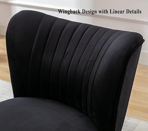 Miniatura 4 de DUOMAY Juego de 2 sillas decorativas modernas de terciopelo con patas doradas, silla lateral con respaldo alado para sala de estar, dormitorio,