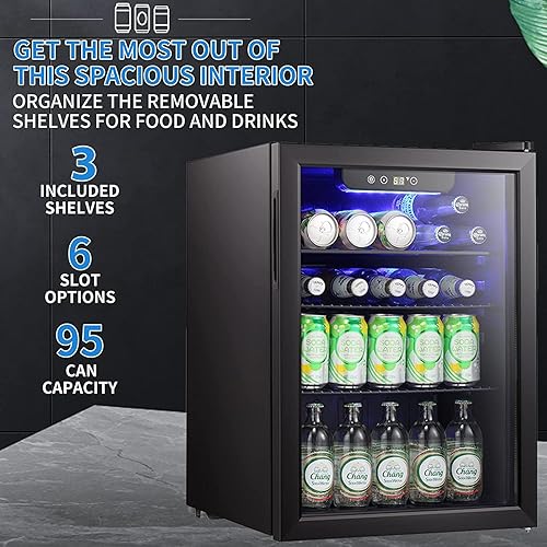 Miniatura 2 de Antarctic Star - Minirrefrigerador de bebidas con capacidad para 95 latas, enfriador de vino, puerta frontal transparente de vidrio, dispensador