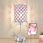 Lampe de table en cristal rose, lampes de lit à commande tactile avec ports de recharge USB-C+A 3-Way Table de chevet variable Petit ensemble de lampe de bureau 2 pour Chambre à coucher, Salon, Bureau (veuillez inclus)