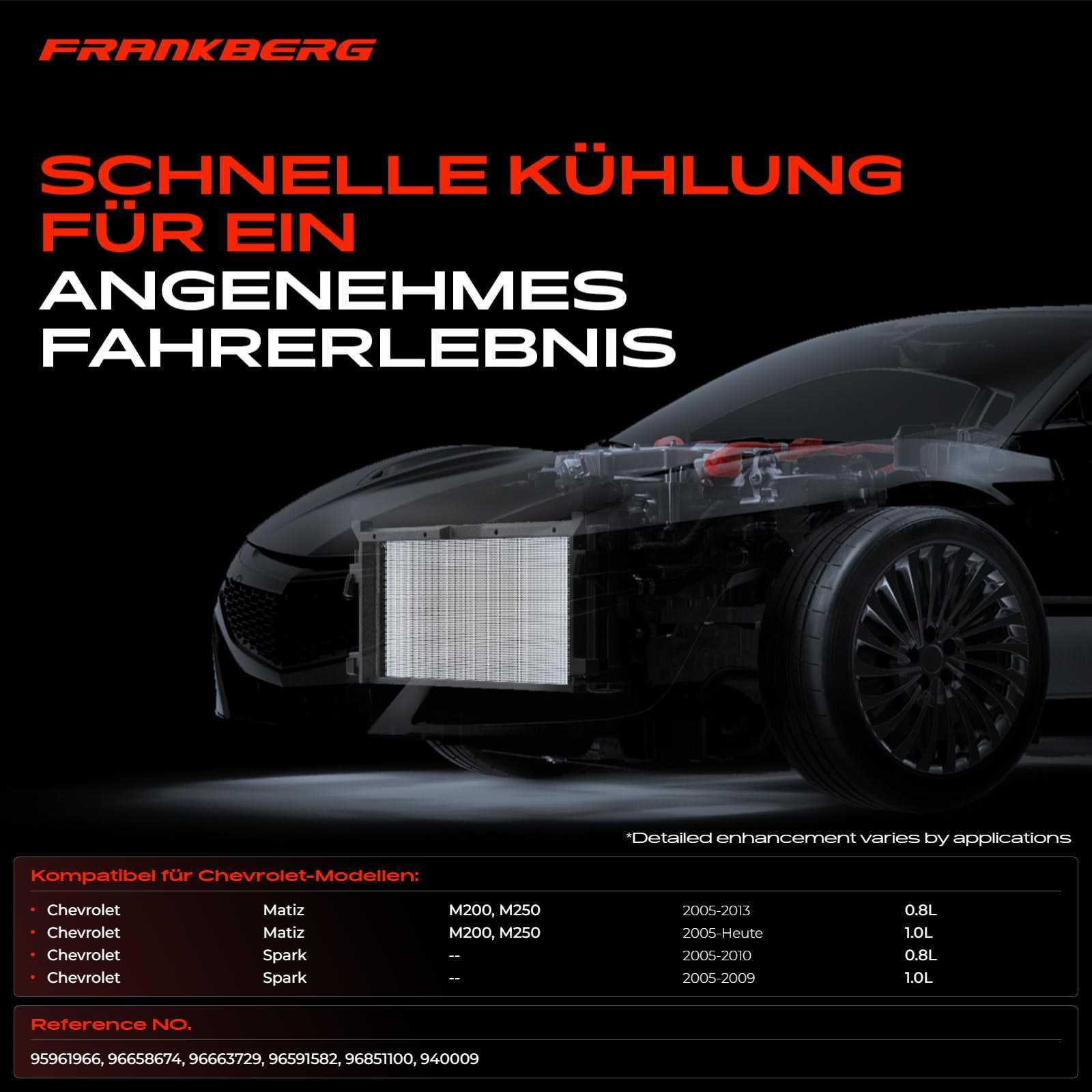 Frankberg 1x Kondensator Klimaanlage Kompatibel mit Matiz M200 M250 0.8L 1.0L 2005-2022 Spark 0.8L 1.0L 2005-2009 Replace# 96591582