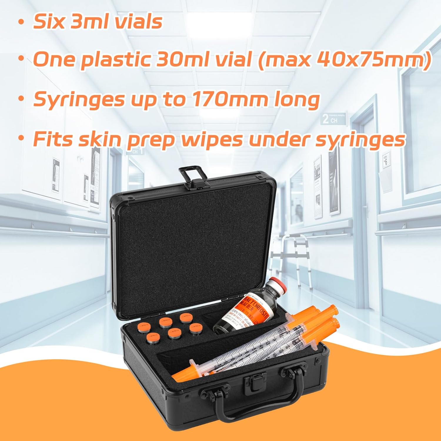 Dual 3ml and 30ml Peptide Case for Fridge, Vial Holder with Ultra-Thick Sponge, Large Room for Syringes and Skin Prep Wipes