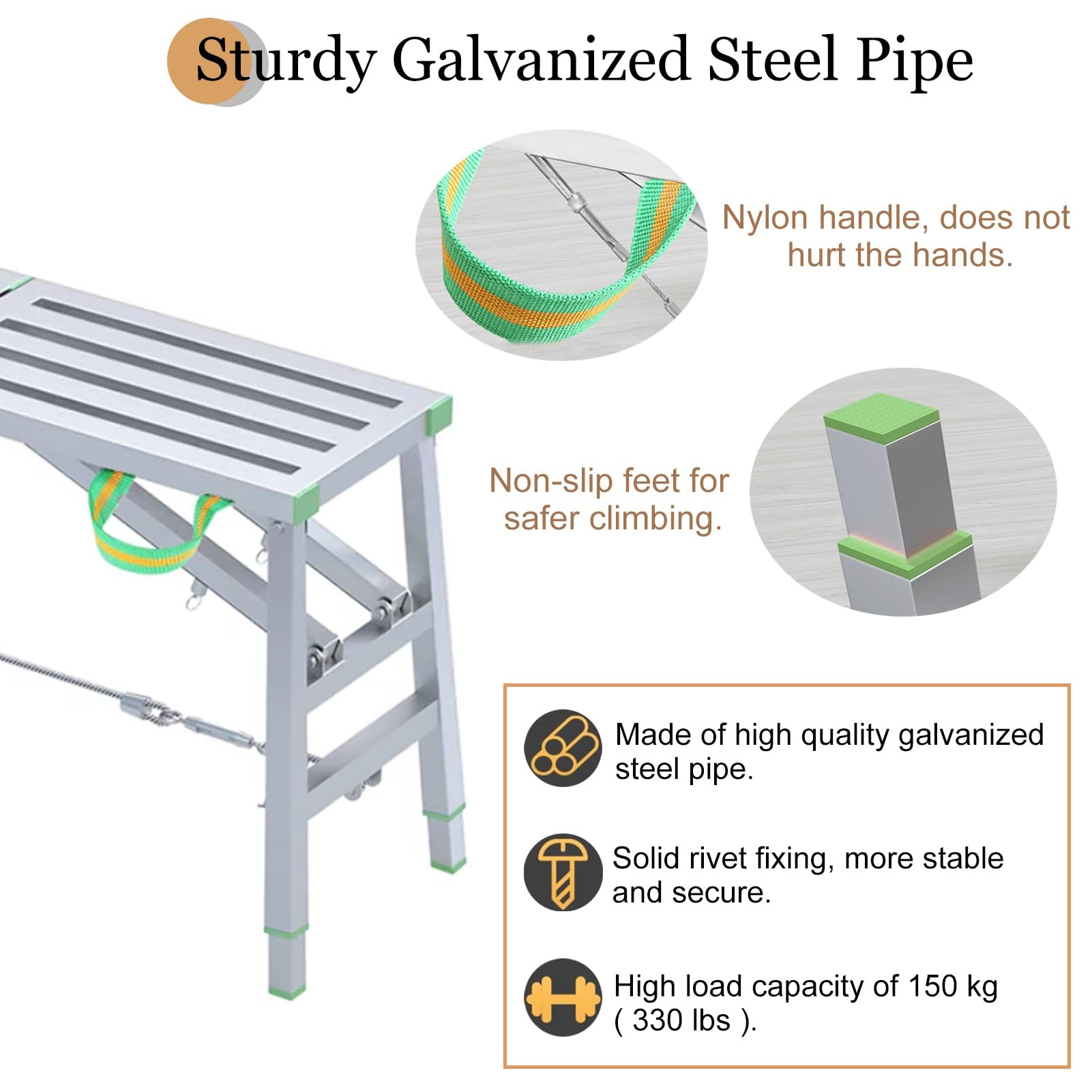 Andamio de Plataforma de Trabajo Alto con Escalera para Lavado de Autos Andamio de Acero galvanizado Ajustable con Patas y Tablas estables Ideal para grafitis en Paredes de mampostería 1,4 m