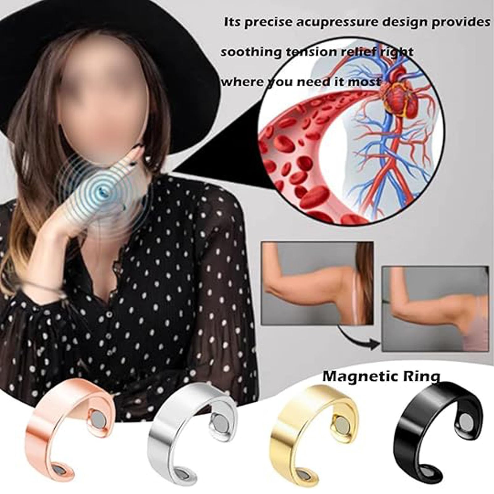 BnMvF Anello per emicrania Auvulis, anello per emicrania in acciaio inossidabile adatto per uomini e donne, anello per digitopressione magnetica regolabile per alleviare