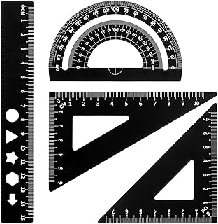 Conjunto de regras de escala para arquitetos de metal - 4 peças kit de desenho técnico, ferramentas de geometria para matemática, transportador e triângulos, para estudantes e profissionais