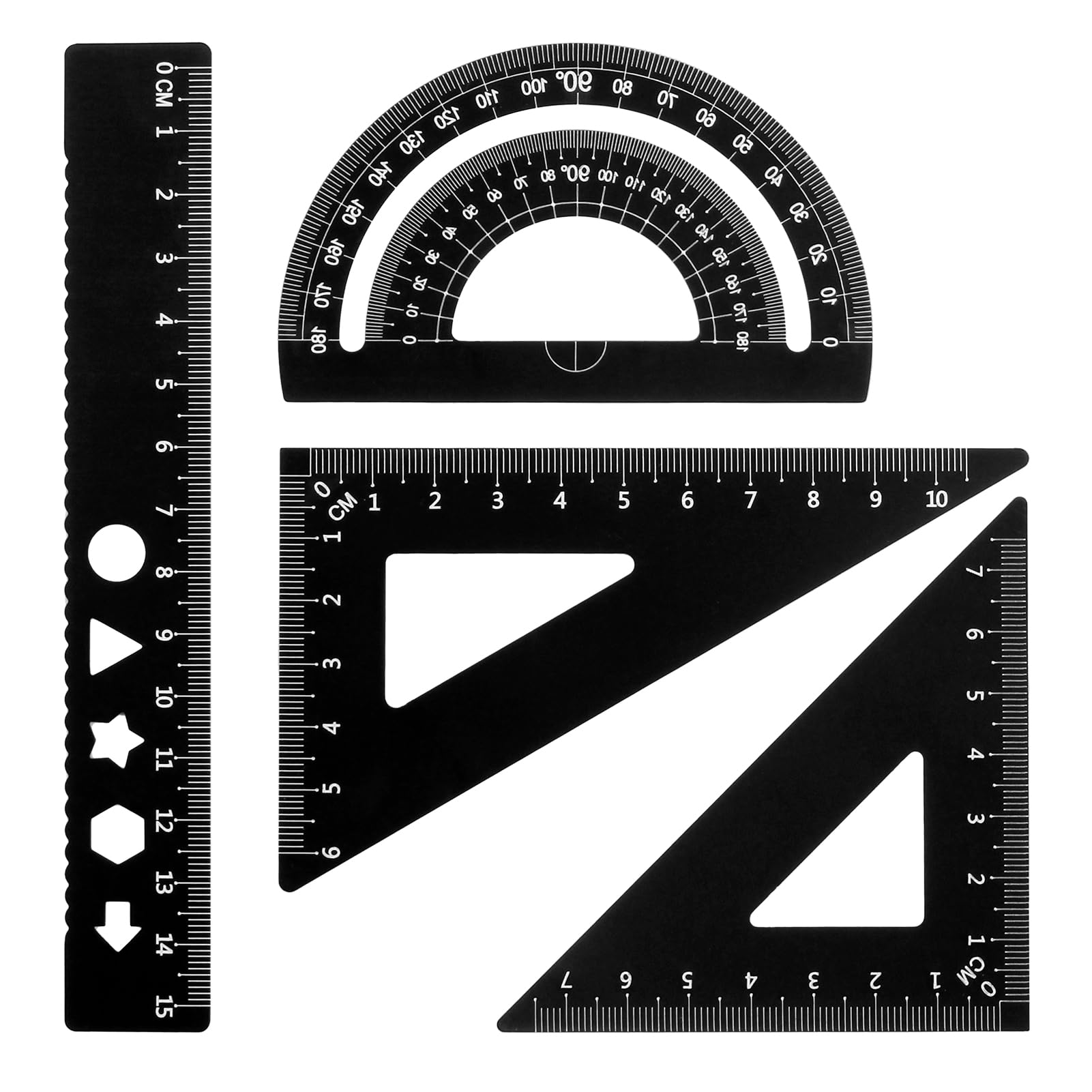 Juego de reglas de escala para arquitectos de metal - 4 piezas Kit de dibujo técnico, herramientas de geometría para matemáticas, transportador y triángulos, para estudiantes y profesionales