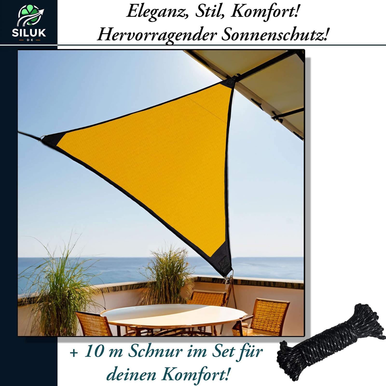Sonnensegel Wasserdicht Sonnenschutz Garten mit befestigungen Leinen 100% Schutz vor UV-Strahlungen (3,6m x 3,6m, Gelb)